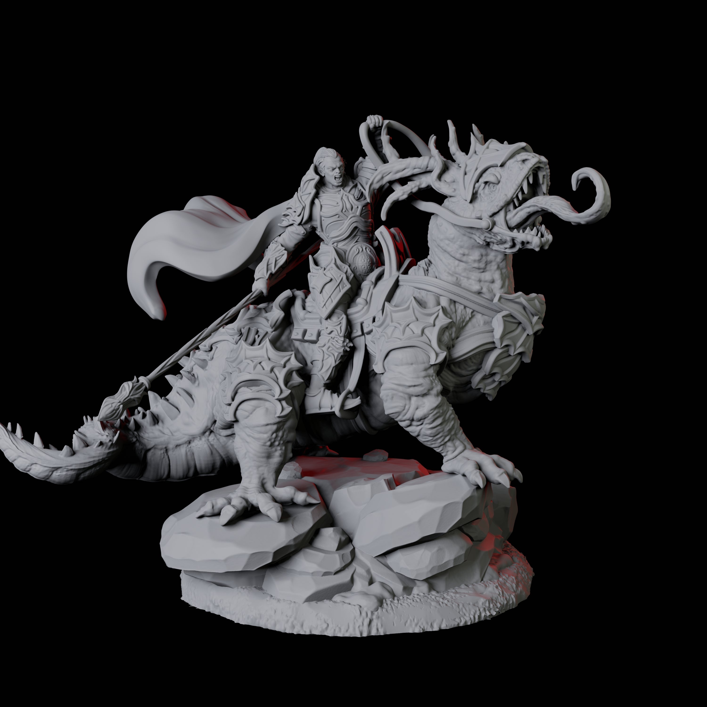 Fighter mounted on Giant Lizard A Miniature for Dungeons and Dragons, Pathfinder or other TTRPGs