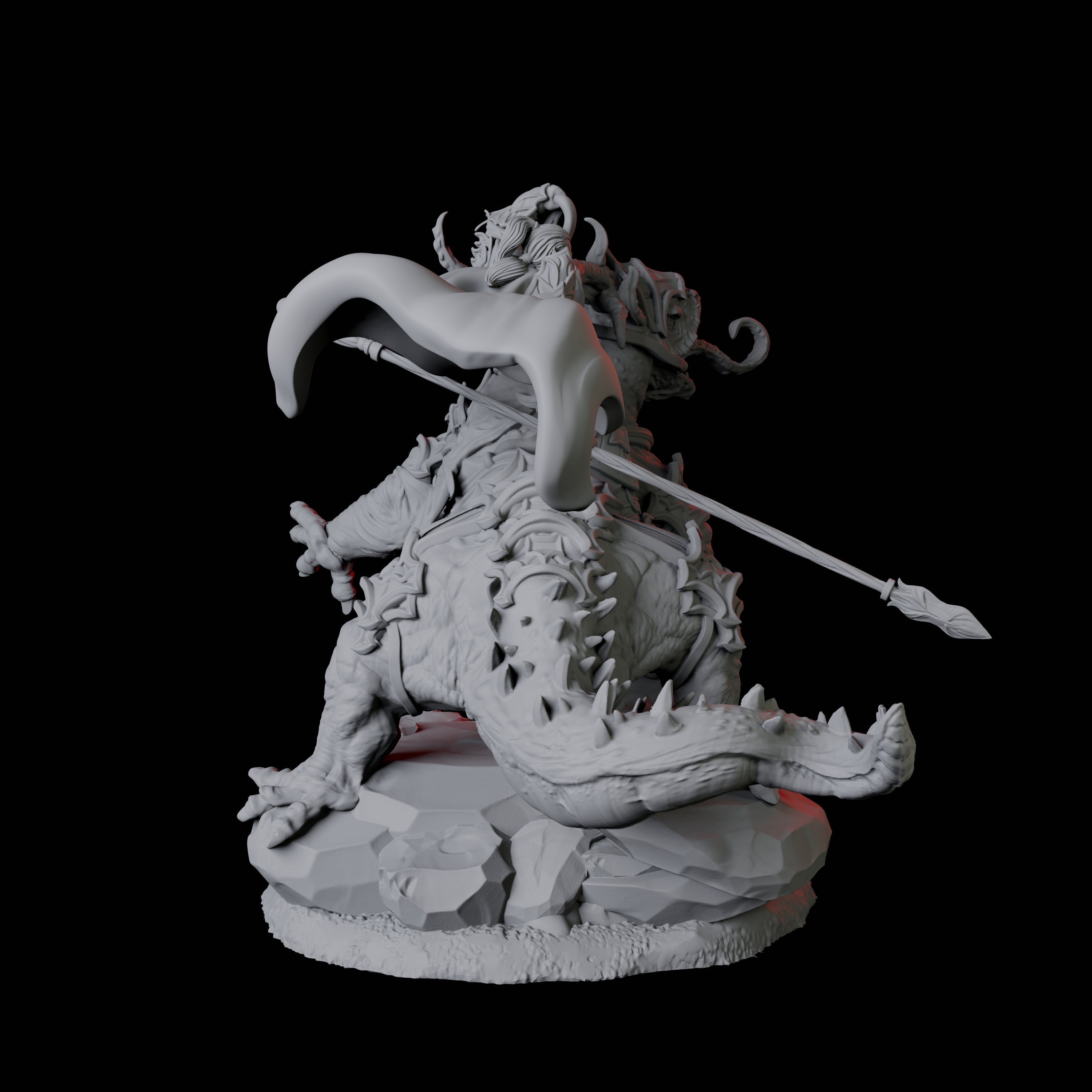 Fighter mounted on Giant Lizard A Miniature for Dungeons and Dragons, Pathfinder or other TTRPGs