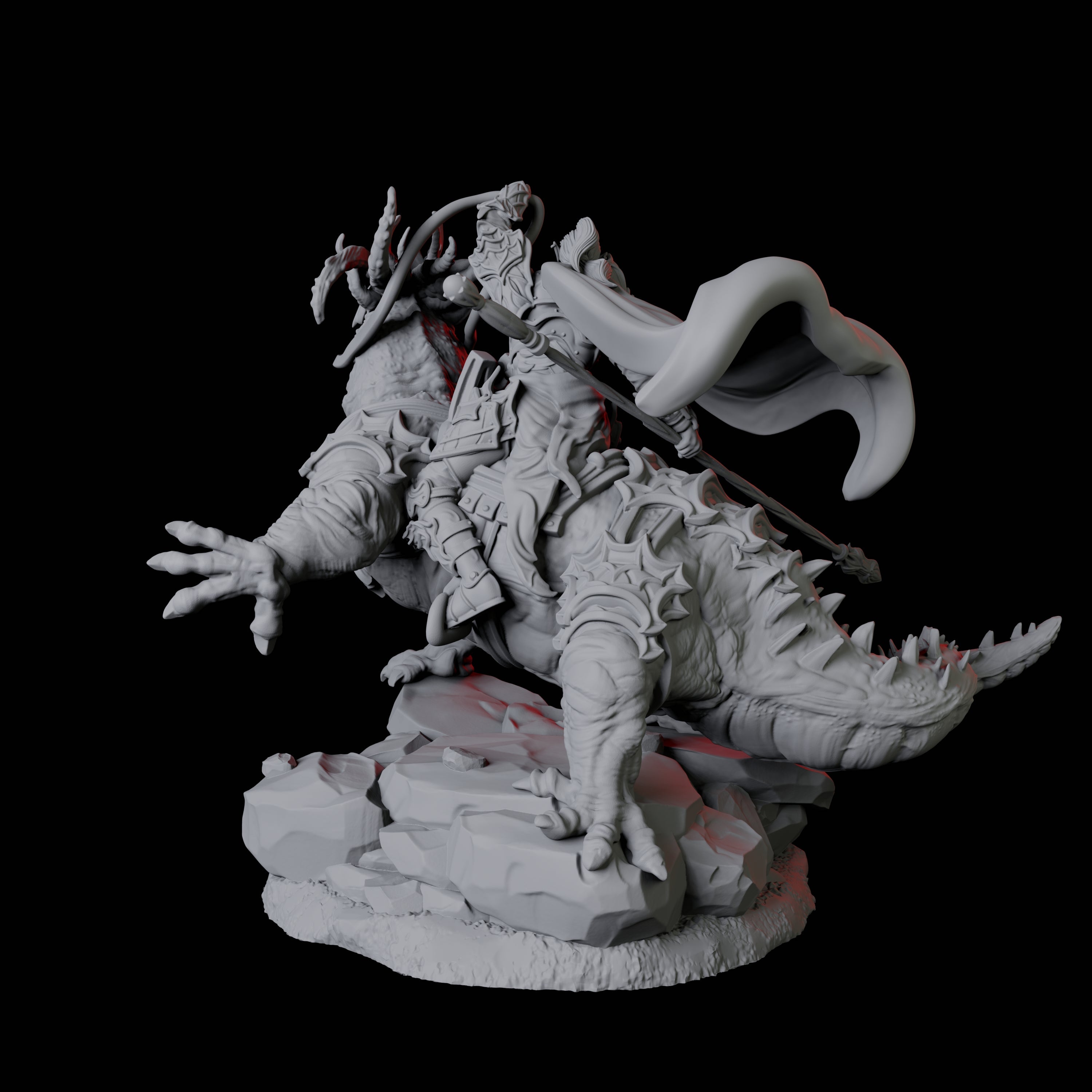 Fighter mounted on Giant Lizard A Miniature for Dungeons and Dragons, Pathfinder or other TTRPGs