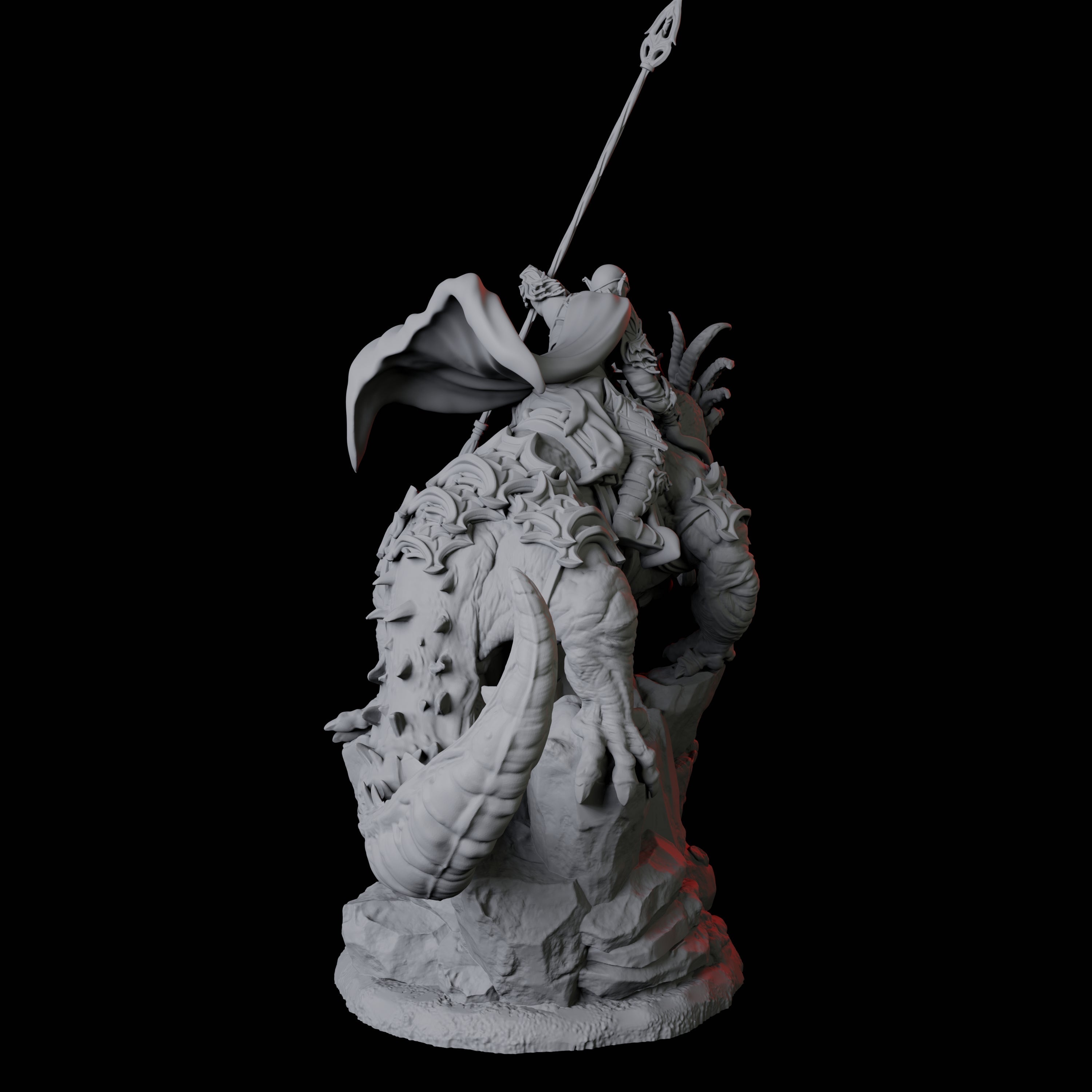 Fighter mounted on Giant Lizard B Miniature for Dungeons and Dragons, Pathfinder or other TTRPGs