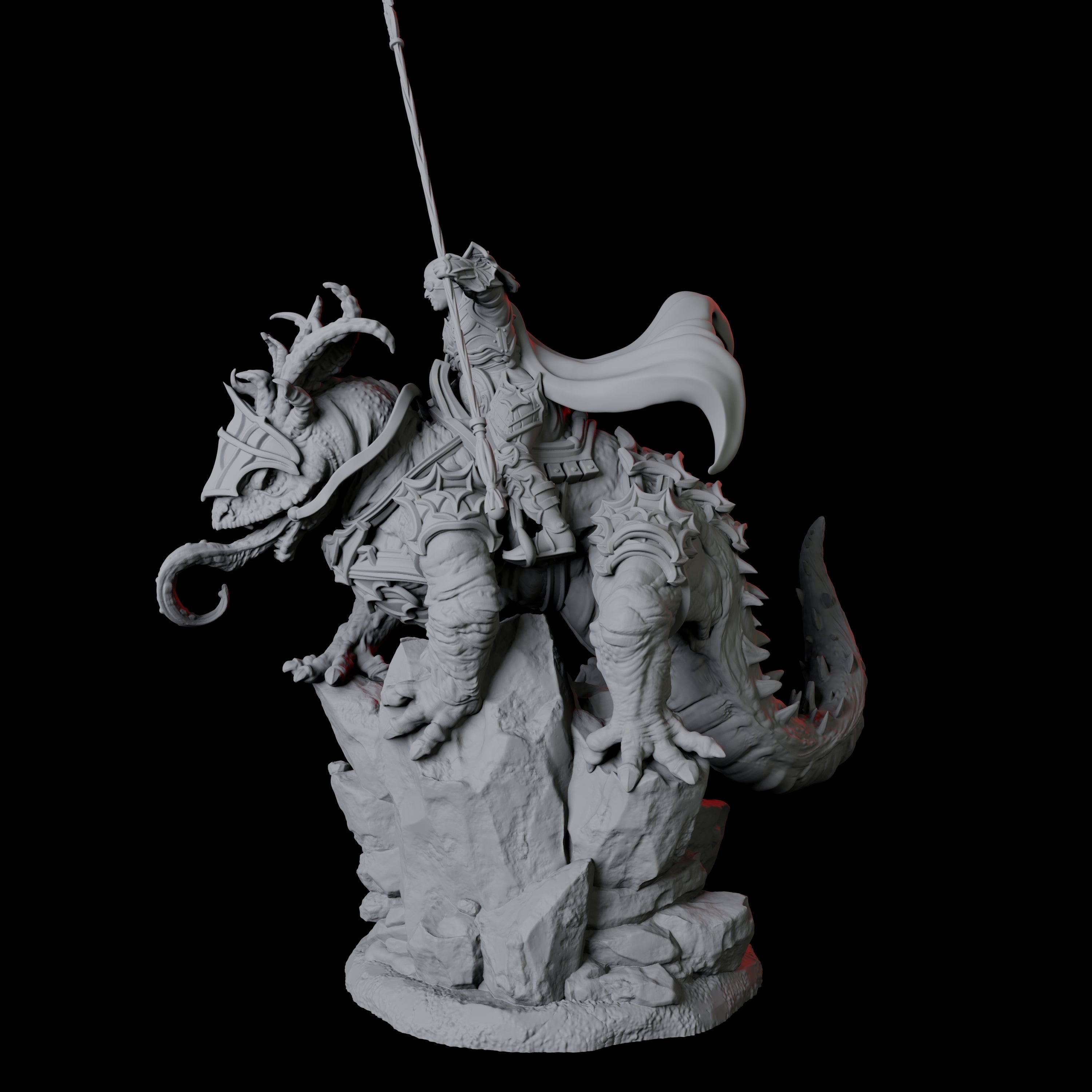 Fighter mounted on Giant Lizard B Miniature for Dungeons and Dragons, Pathfinder or other TTRPGs