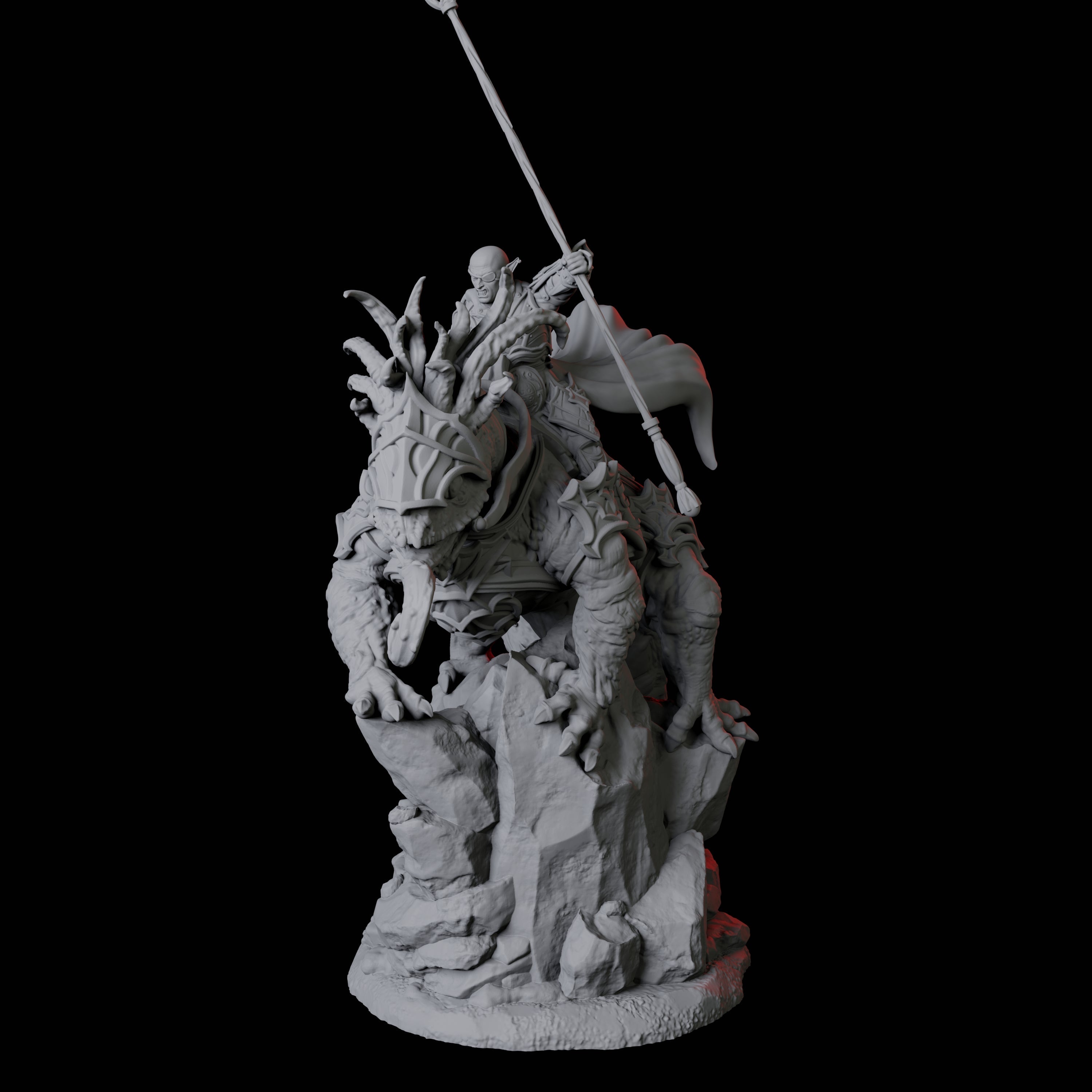 Fighter mounted on Giant Lizard B Miniature for Dungeons and Dragons, Pathfinder or other TTRPGs