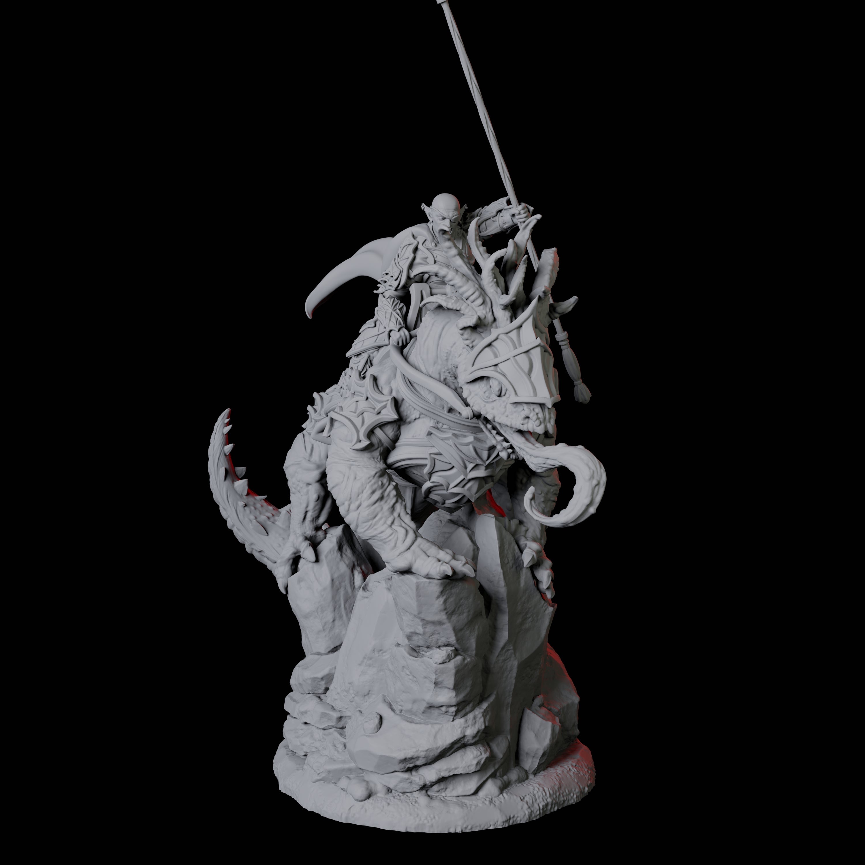 Fighter mounted on Giant Lizard B Miniature for Dungeons and Dragons, Pathfinder or other TTRPGs