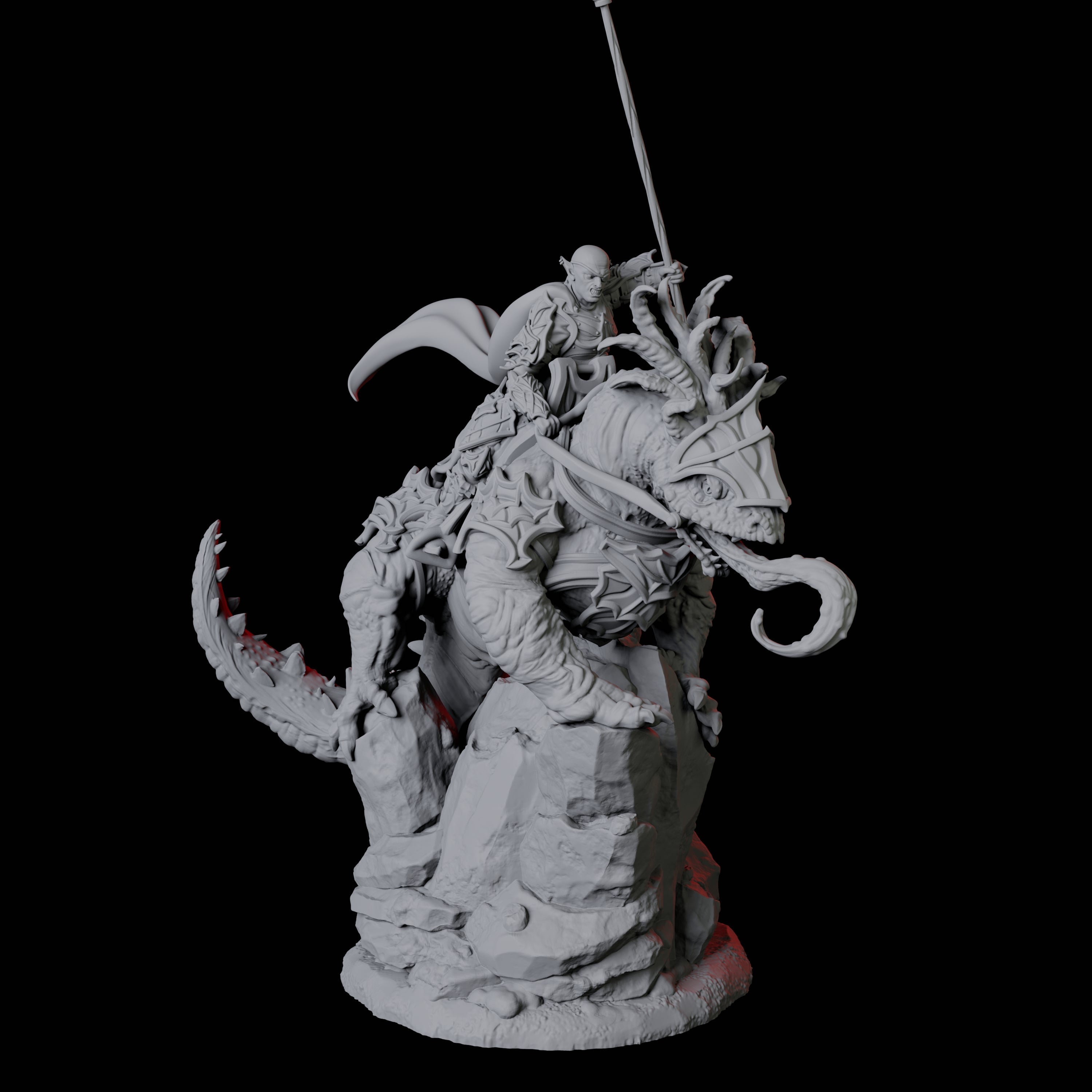 Fighter mounted on Giant Lizard B Miniature for Dungeons and Dragons, Pathfinder or other TTRPGs