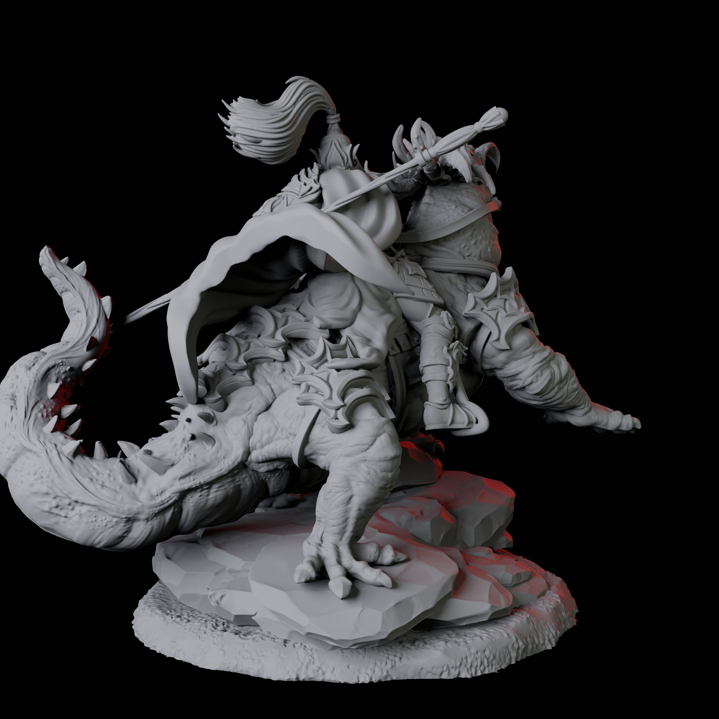 Fighter mounted on Giant Lizard C Miniature for Dungeons and Dragons, Pathfinder or other TTRPGs