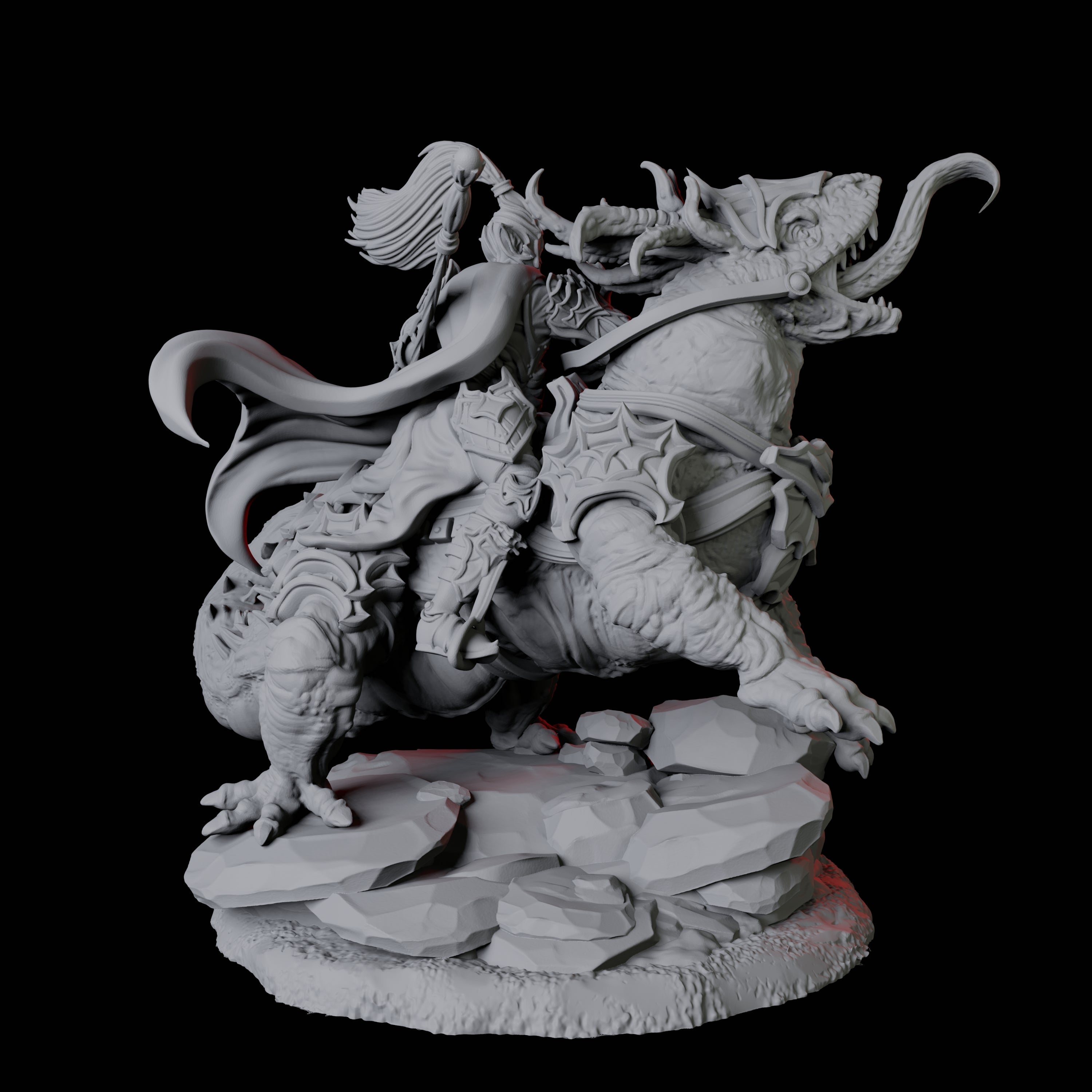 Fighter mounted on Giant Lizard C Miniature for Dungeons and Dragons, Pathfinder or other TTRPGs