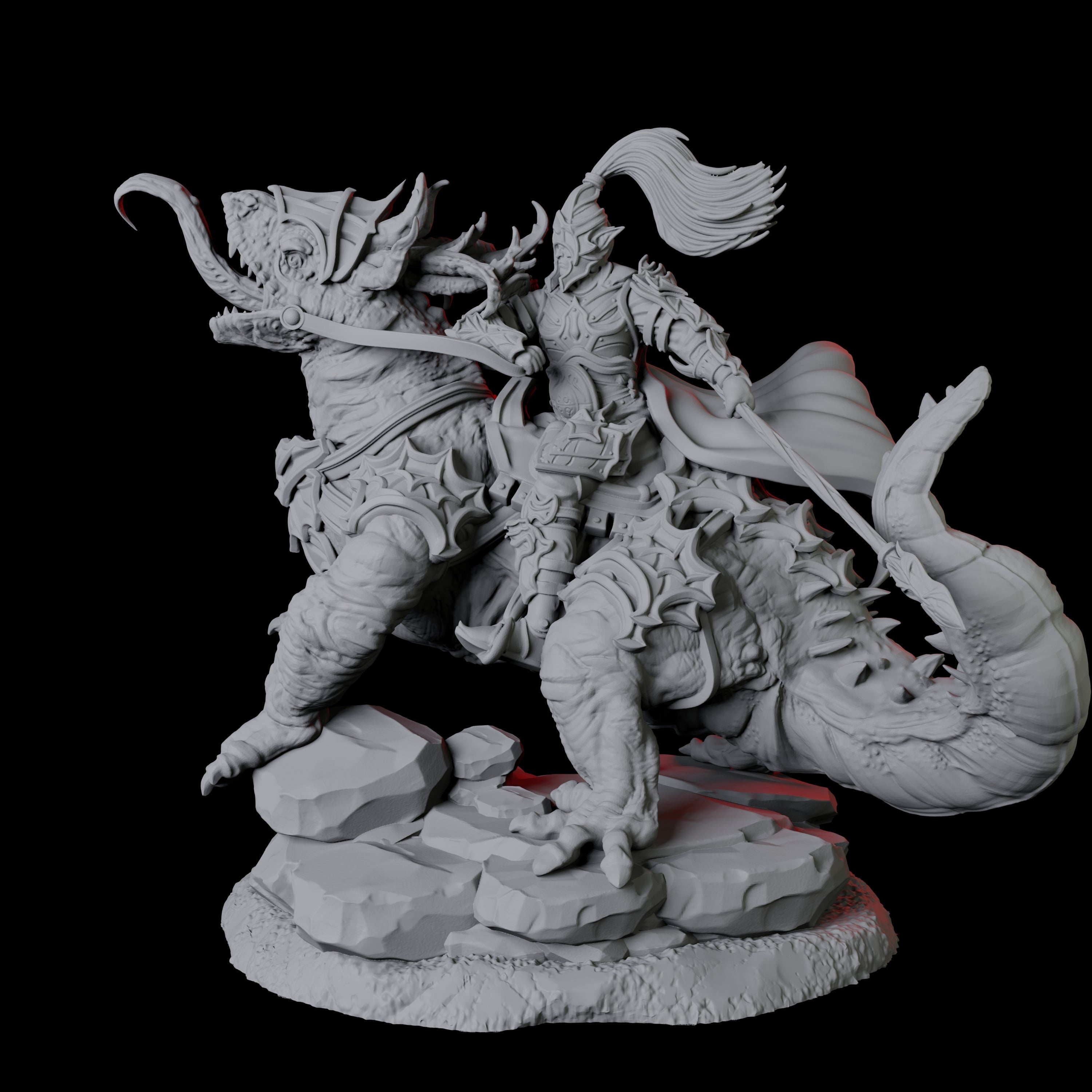 Fighter mounted on Giant Lizard C Miniature for Dungeons and Dragons, Pathfinder or other TTRPGs