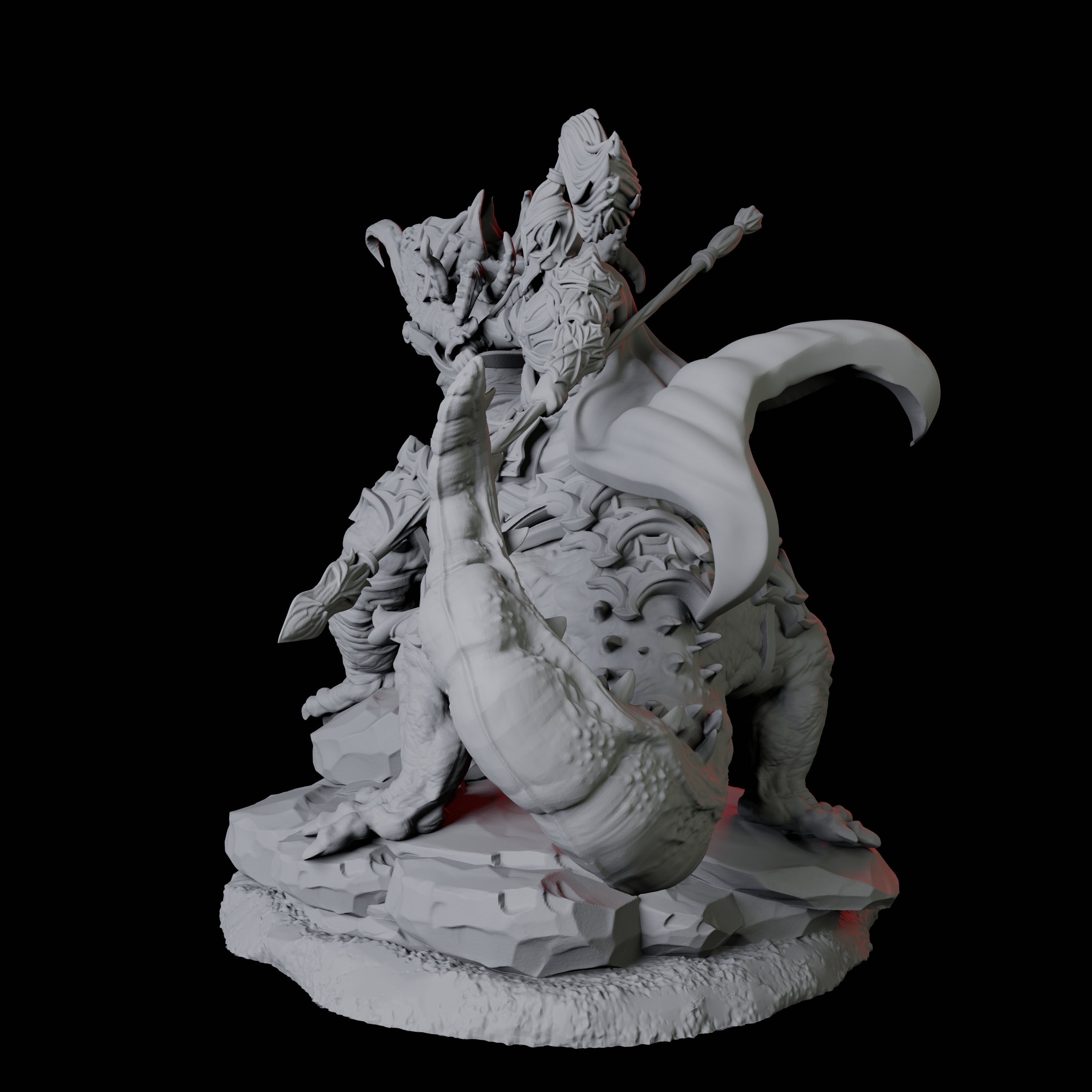 Fighter mounted on Giant Lizard C Miniature for Dungeons and Dragons, Pathfinder or other TTRPGs