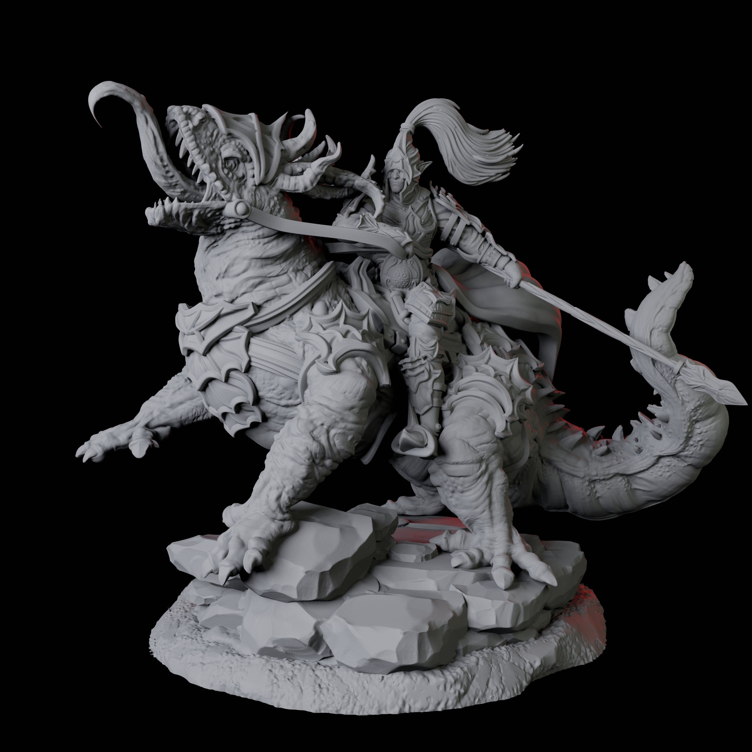 Fighter mounted on Giant Lizard C Miniature for Dungeons and Dragons, Pathfinder or other TTRPGs