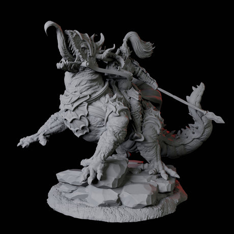 Fighter mounted on Giant Lizard C Miniature for Dungeons and Dragons, Pathfinder or other TTRPGs