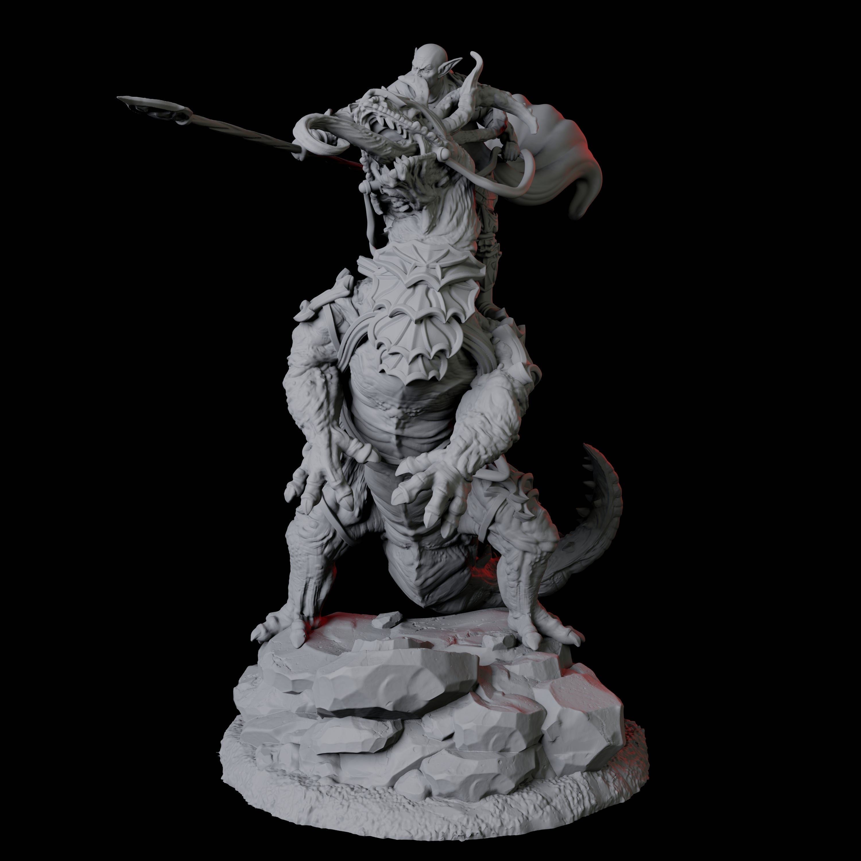 Fighter mounted on Giant Lizard D Miniature for Dungeons and Dragons, Pathfinder or other TTRPGs