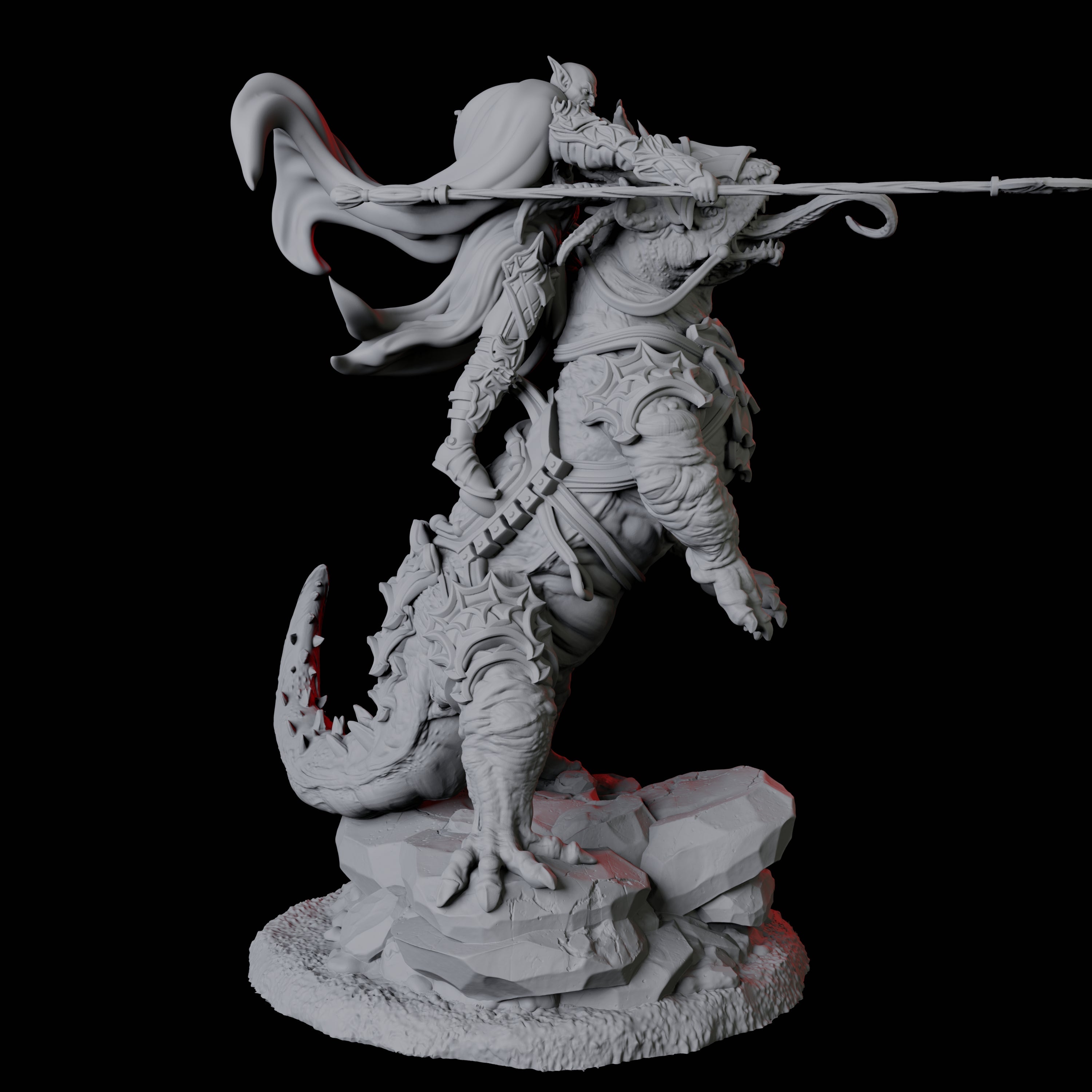 Fighter mounted on Giant Lizard D Miniature for Dungeons and Dragons, Pathfinder or other TTRPGs