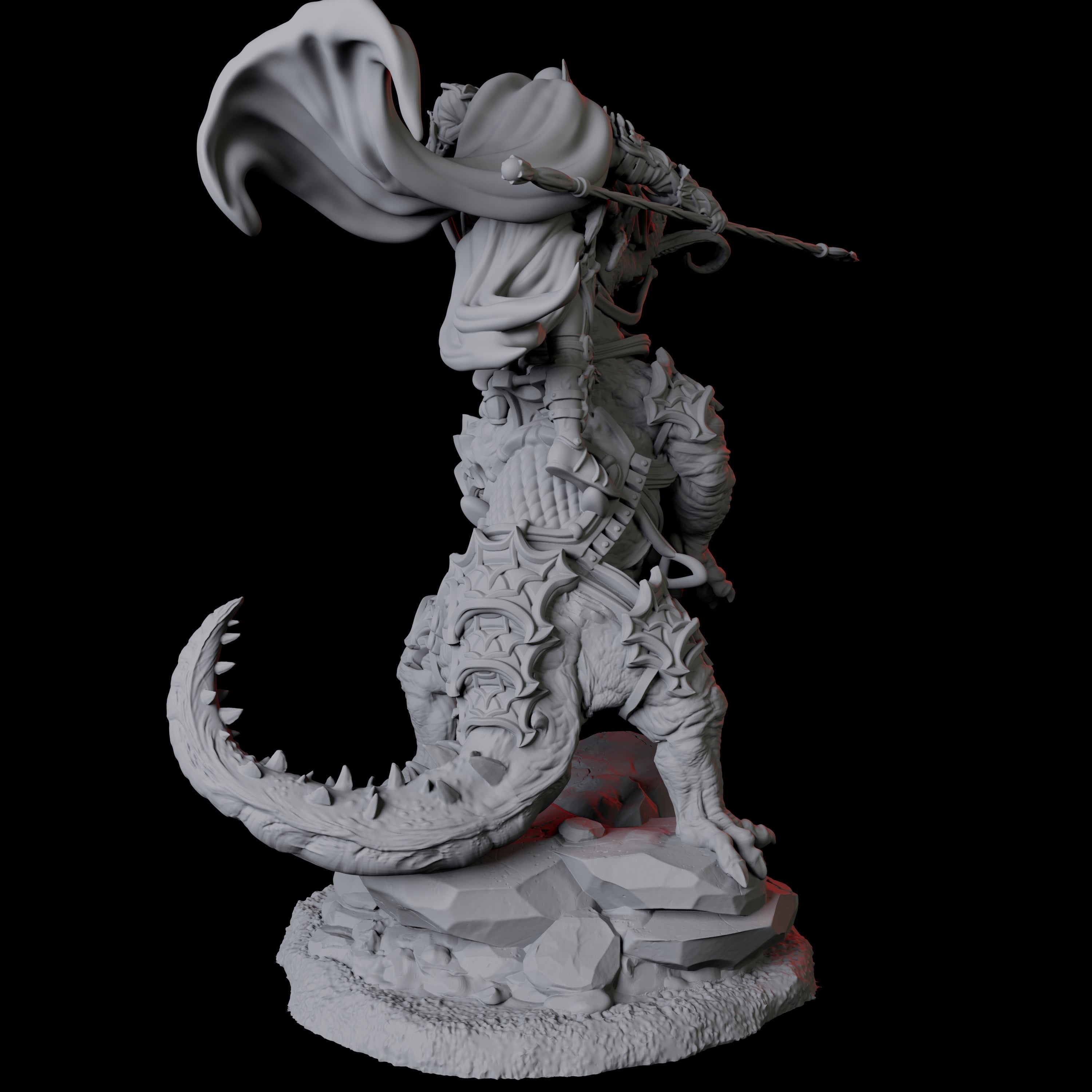 Fighter mounted on Giant Lizard D Miniature for Dungeons and Dragons, Pathfinder or other TTRPGs