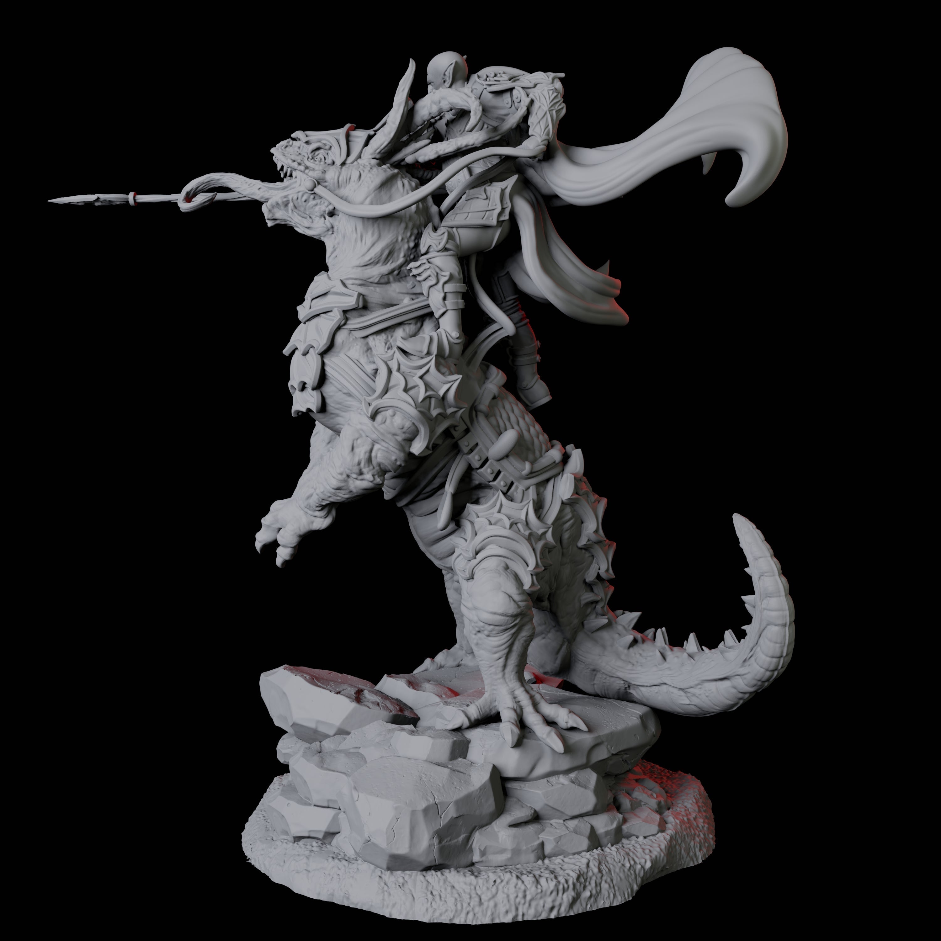 Fighter mounted on Giant Lizard D Miniature for Dungeons and Dragons, Pathfinder or other TTRPGs