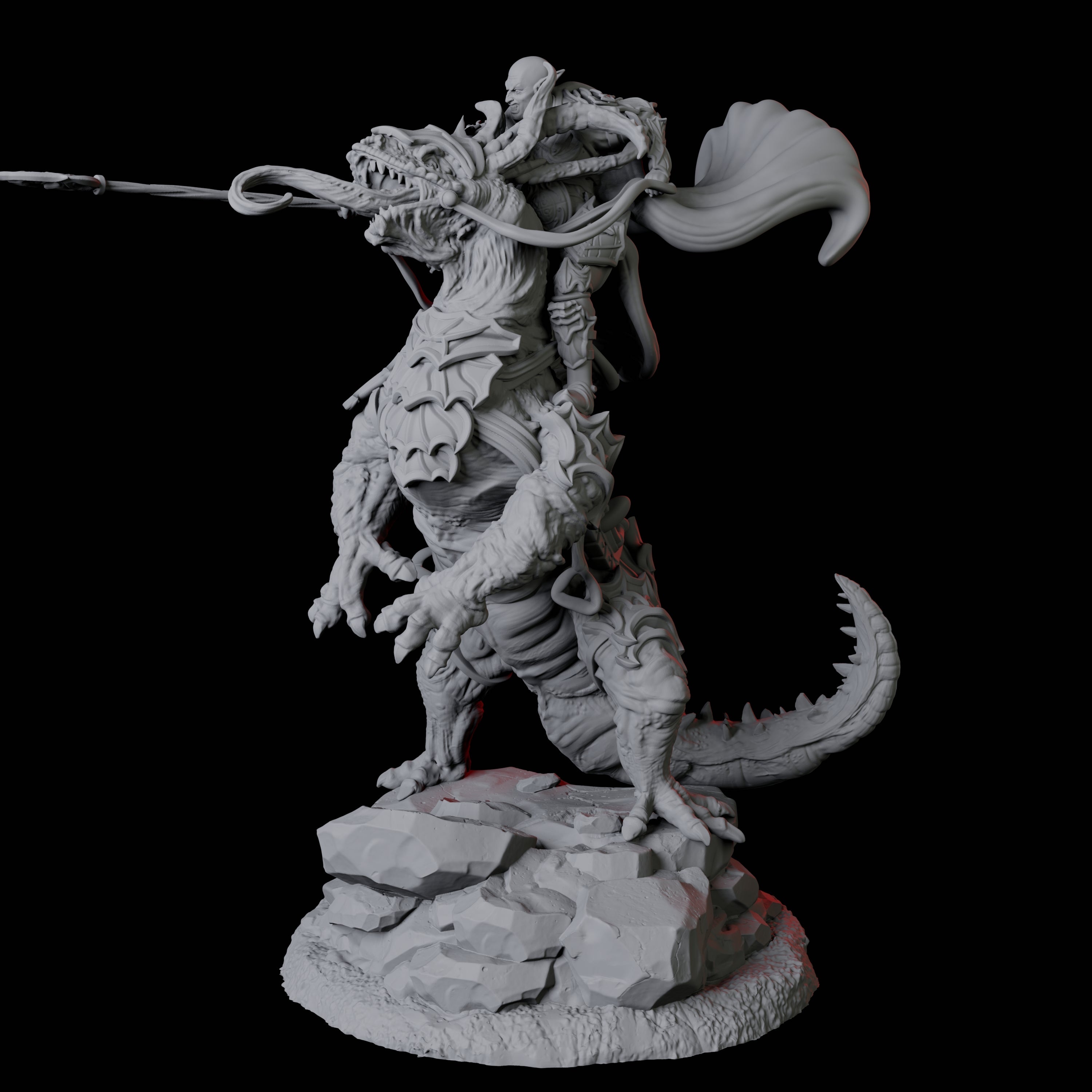 Fighter mounted on Giant Lizard D Miniature for Dungeons and Dragons, Pathfinder or other TTRPGs