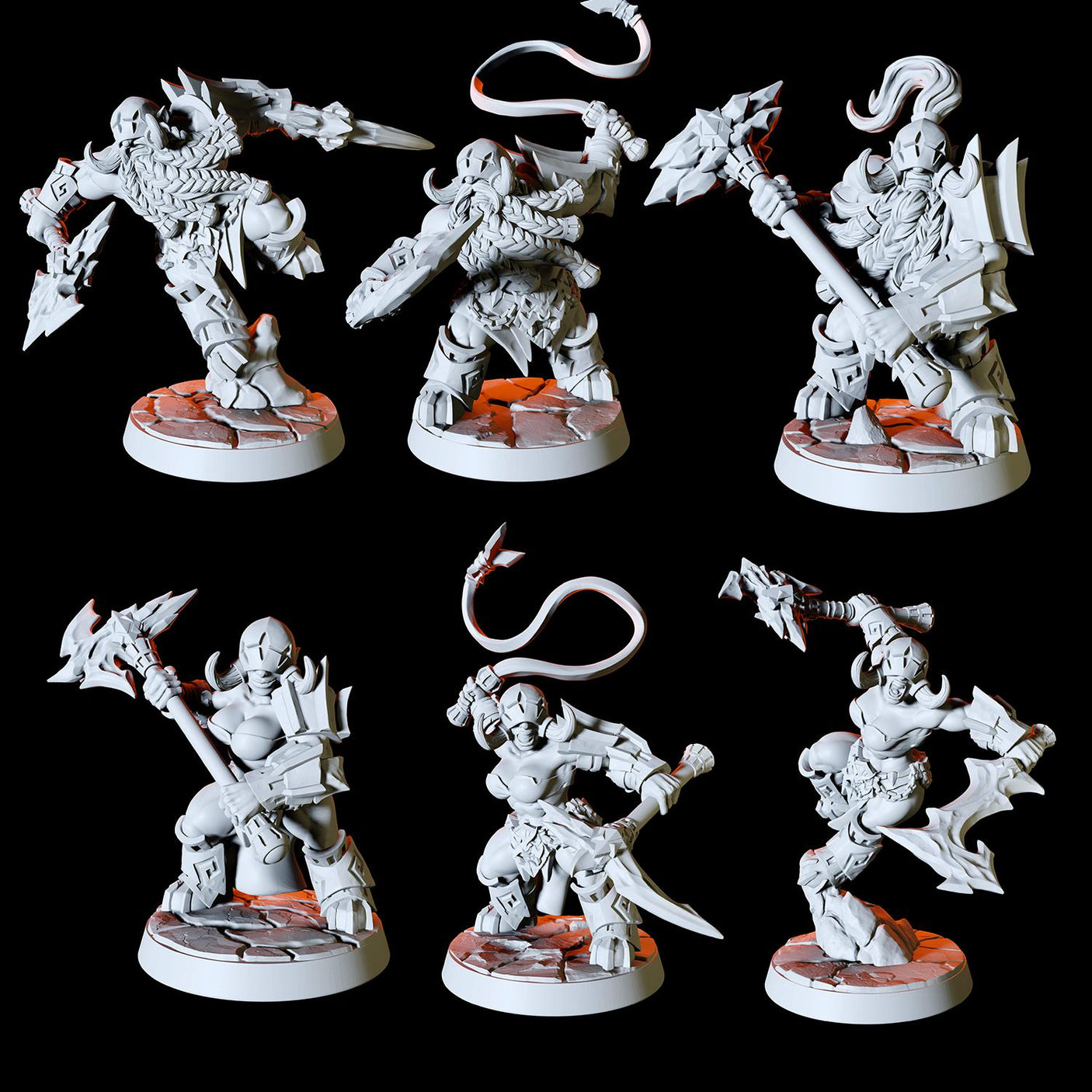Fire Dwarf Army - Six Miniatures Miniature for Dungeons and Dragons, Pathfinder or other TTRPGs