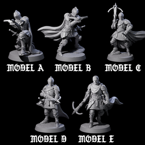 Five Aiming Militia Crossbowmen Miniature for Dungeons and Dragons, Pathfinder or other TTRPGs