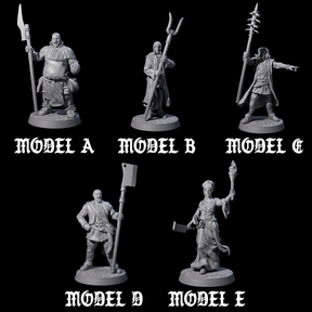 Five Brave Peasant Soldiers Miniature for Dungeons and Dragons, Pathfinder or other TTRPGs