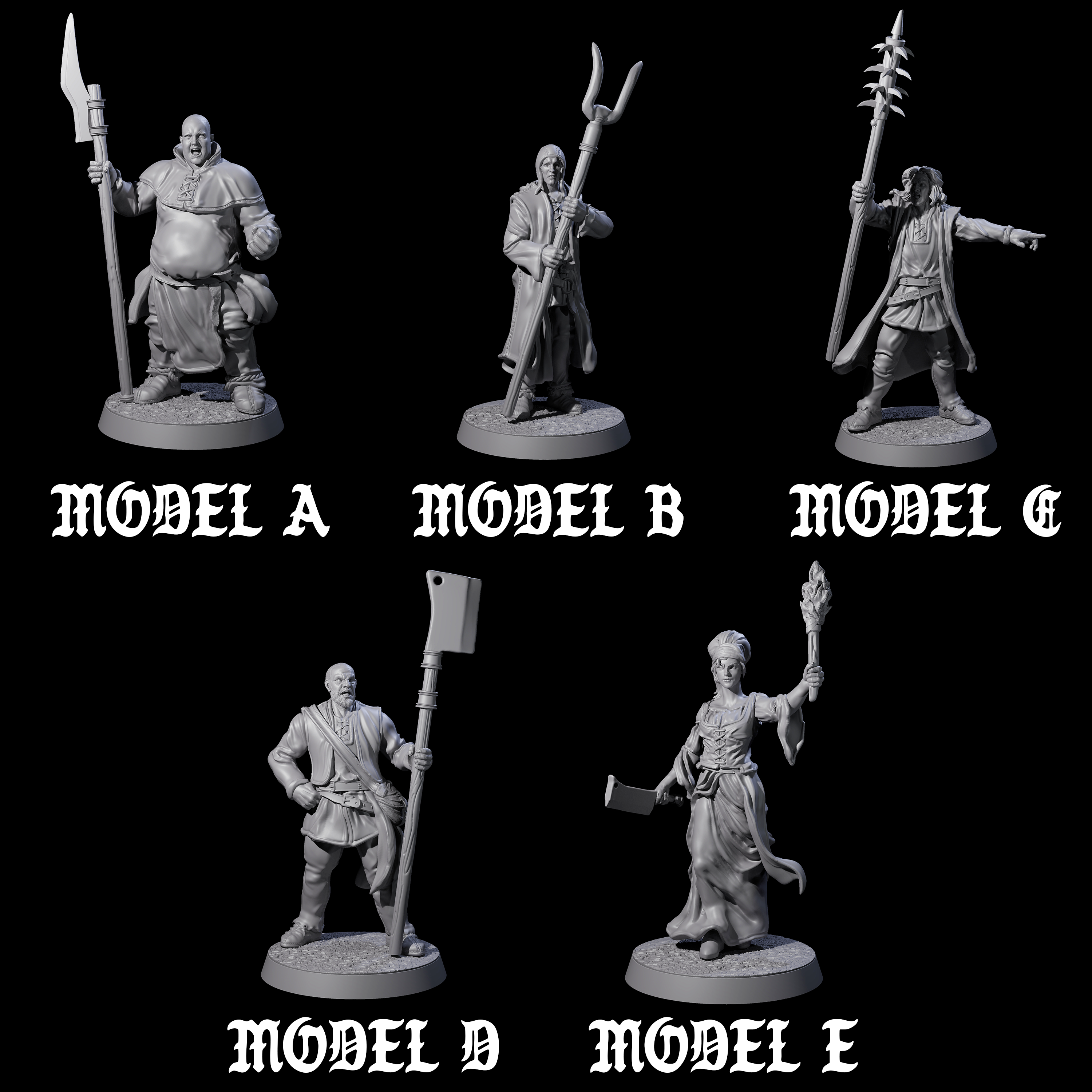 Five Brave Peasant Soldiers Miniature for Dungeons and Dragons, Pathfinder or other TTRPGs