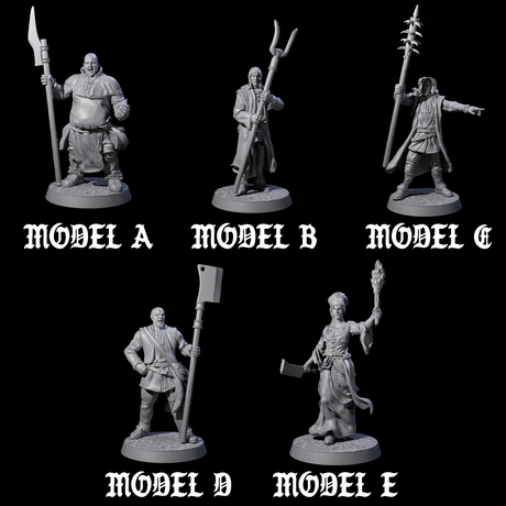 Five Brave Peasant Soldiers Miniature for Dungeons and Dragons, Pathfinder or other TTRPGs