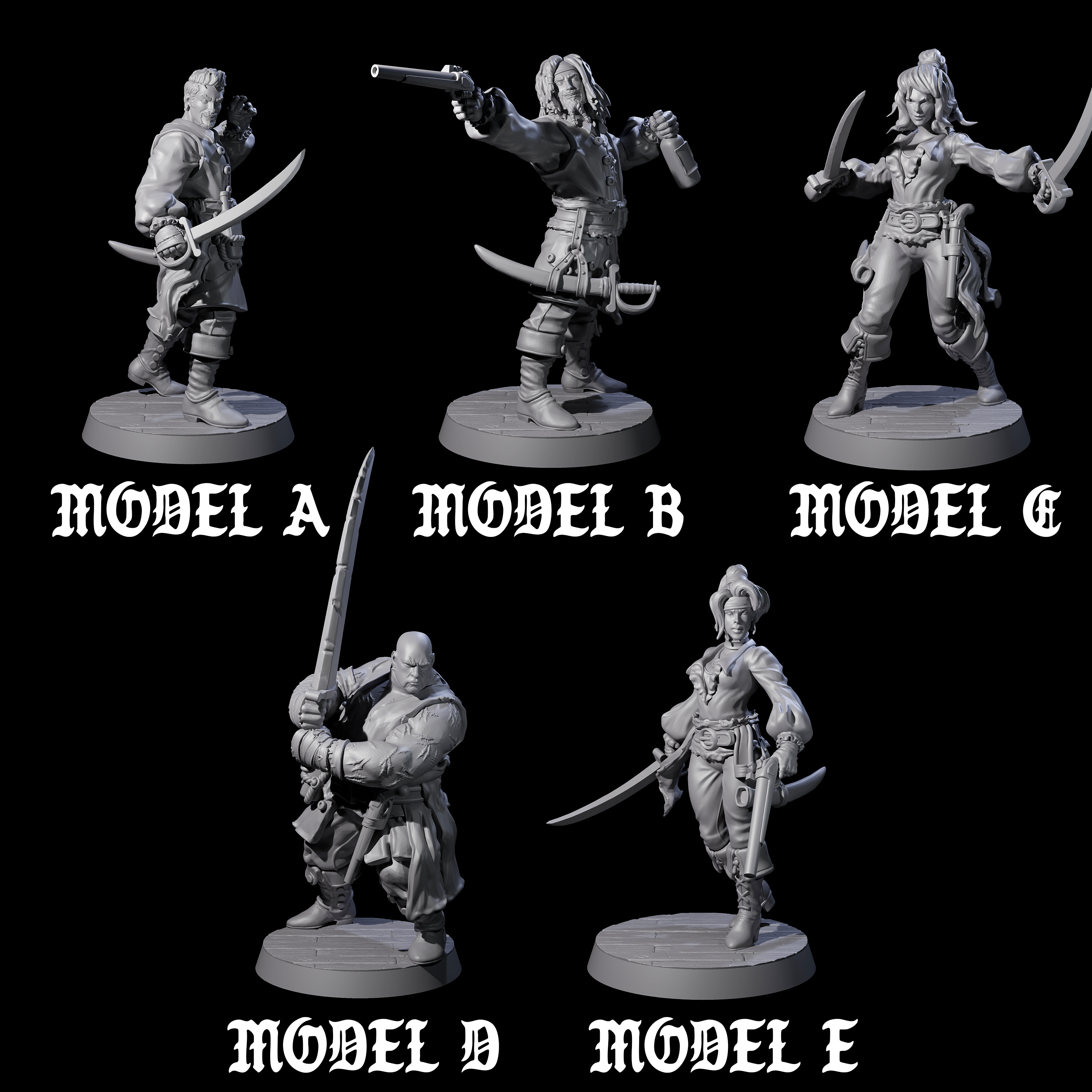Five Confident Swashbuckling Pirates Miniature for Dungeons and Dragons, Pathfinder or other TTRPGs