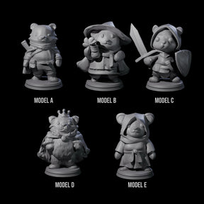 Five Cute Woodland Ursines Miniature for Dungeons and Dragons, Pathfinder or other TTRPGs