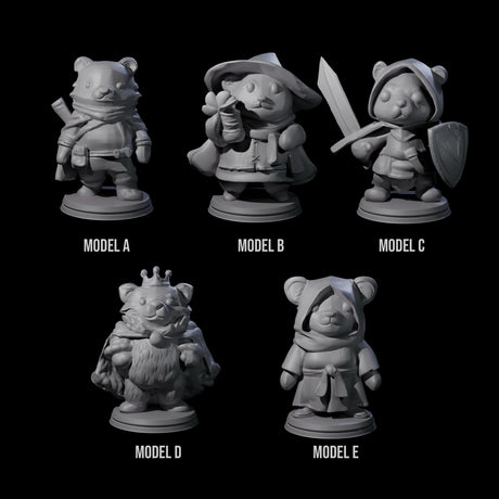 Five Cute Woodland Ursines Miniature for Dungeons and Dragons, Pathfinder or other TTRPGs