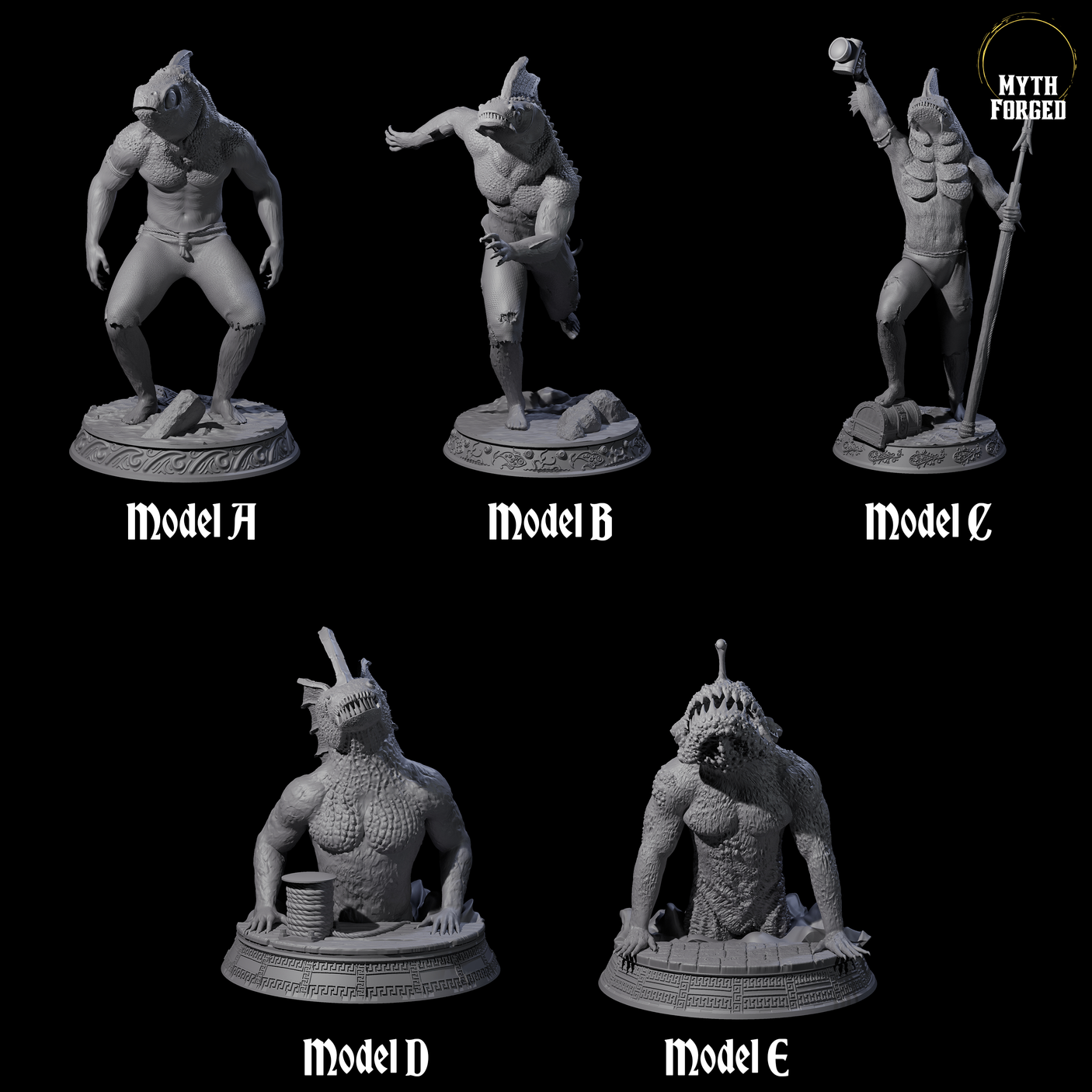 Five Despairing Deep Ones Miniature for Dungeons and Dragons, Pathfinder or other TTRPGs