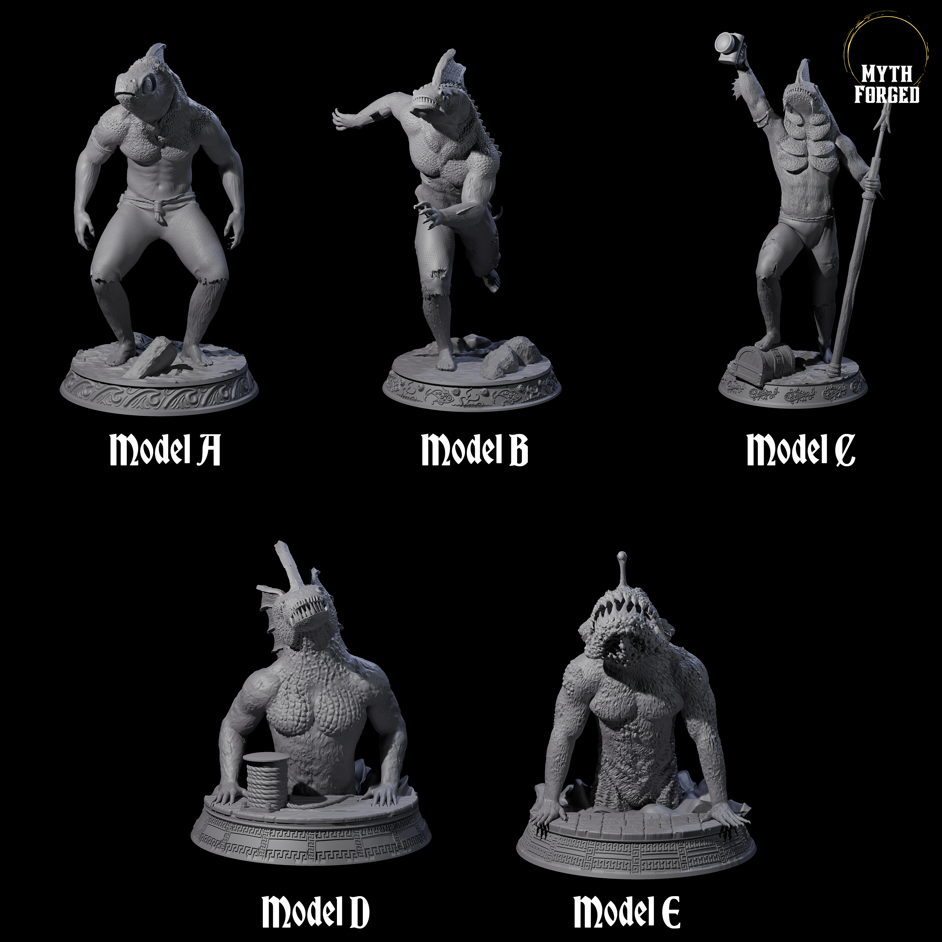 Five Despairing Deep Ones Miniature for Dungeons and Dragons, Pathfinder or other TTRPGs