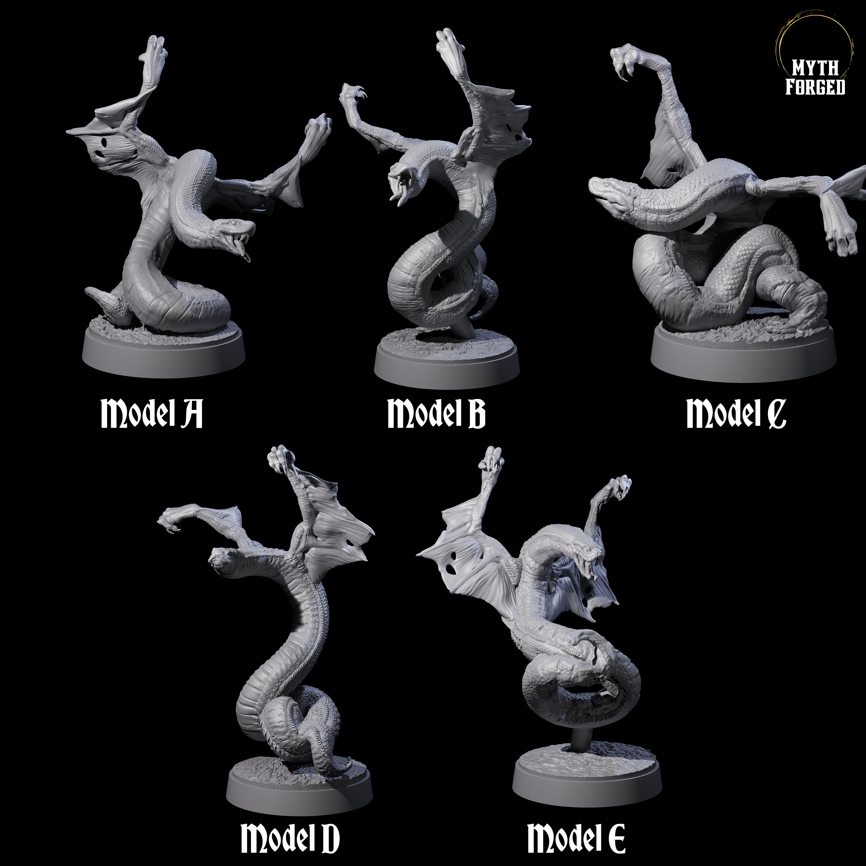 Five Hissing Flying Snakes Miniature for Dungeons and Dragons, Pathfinder or other TTRPGs