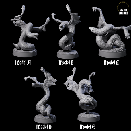 Five Hissing Flying Snakes Miniature for Dungeons and Dragons, Pathfinder or other TTRPGs