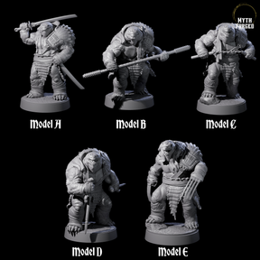 Five Masked Tortle Ninjas Miniature for Dungeons and Dragons, Pathfinder or other TTRPGs