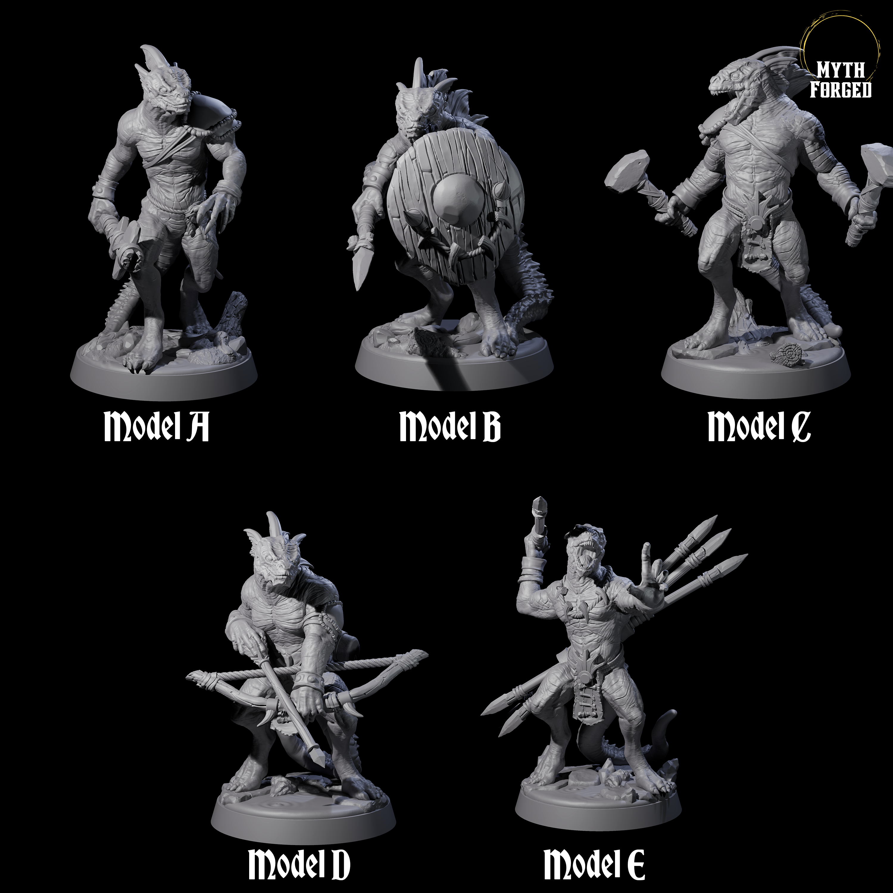 Five Rampaging Lizardfolk Miniature for Dungeons and Dragons, Pathfinder or other TTRPGs