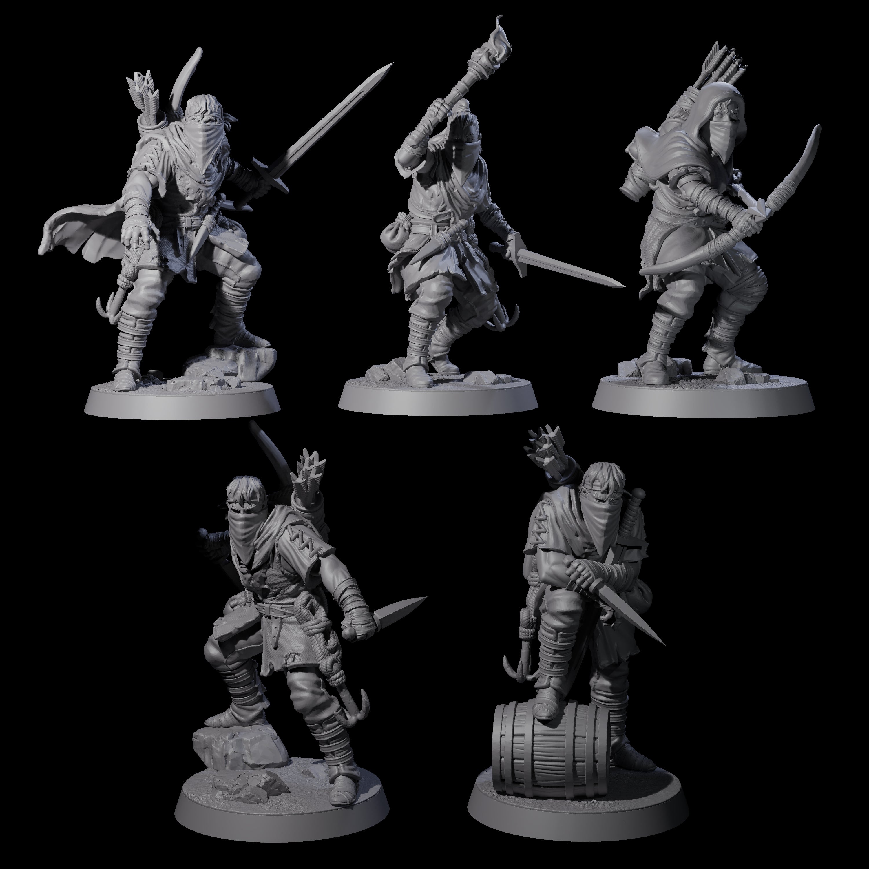 Five Rough Road Bandits Miniature for Dungeons and Dragons, Pathfinder or other TTRPGs