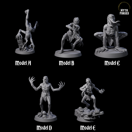Five Screeching Ghouls Miniature for Dungeons and Dragons, Pathfinder or other TTRPGs