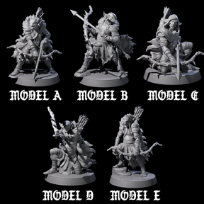 Five Sculking Marsh Archers Miniature for Dungeons and Dragons, Pathfinder or other TTRPGs
