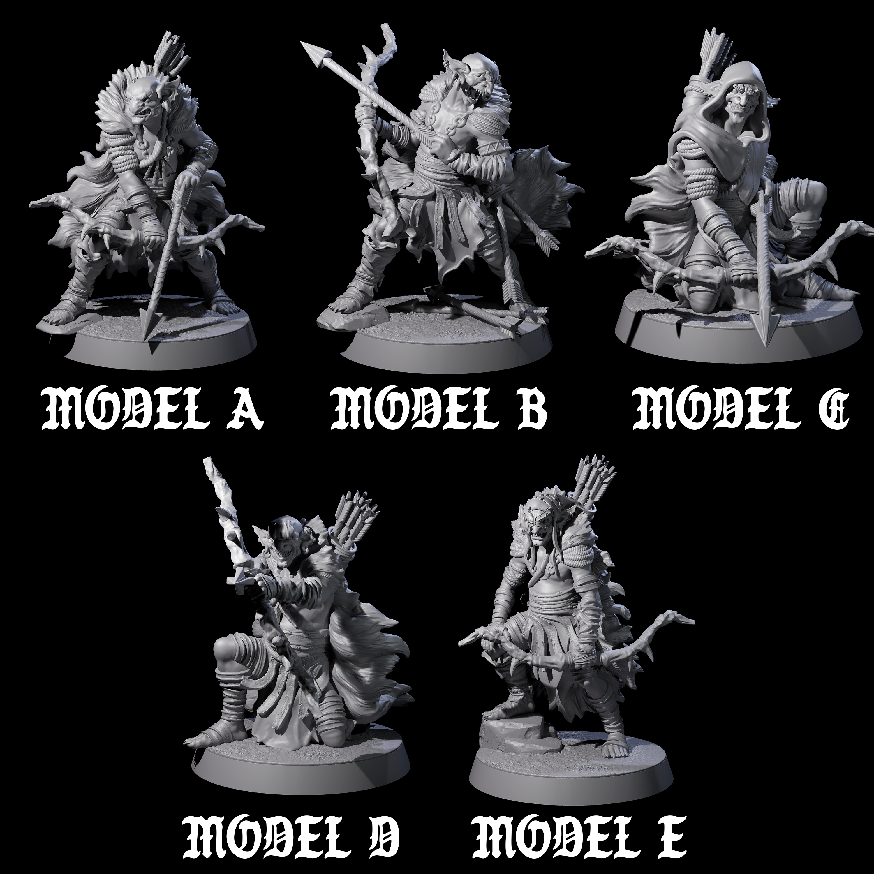 Five Sculking Marsh Archers Miniature for Dungeons and Dragons, Pathfinder or other TTRPGs