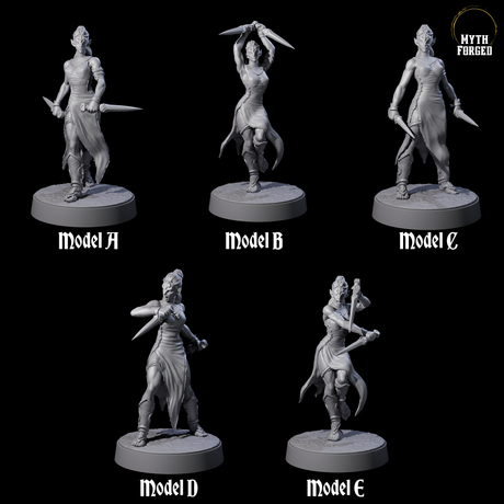 Five Slender Yuan-ti Priestesses Miniature for Dungeons and Dragons, Pathfinder or other TTRPGs