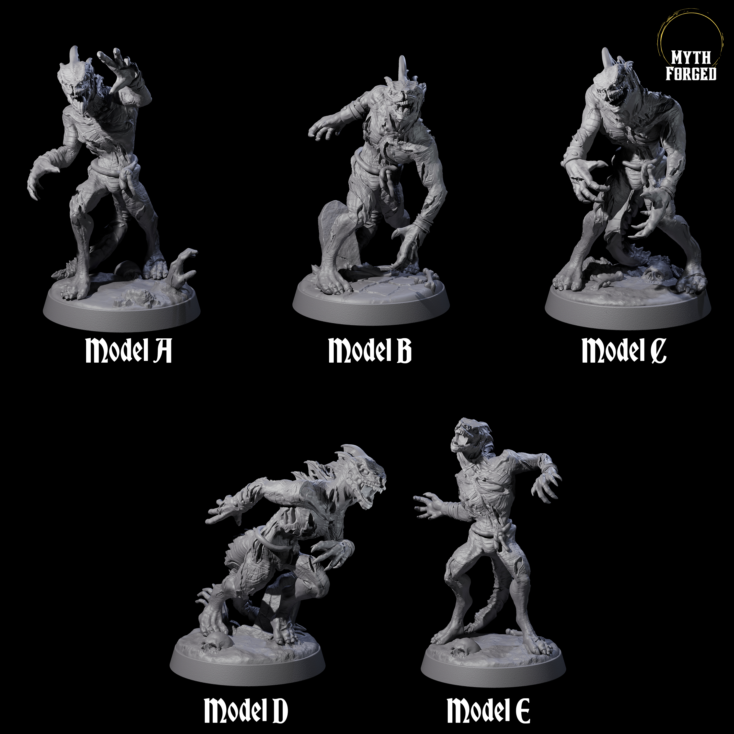 Five Slimy Lizardfolk Zombies Miniature for Dungeons and Dragons, Pathfinder or other TTRPGs