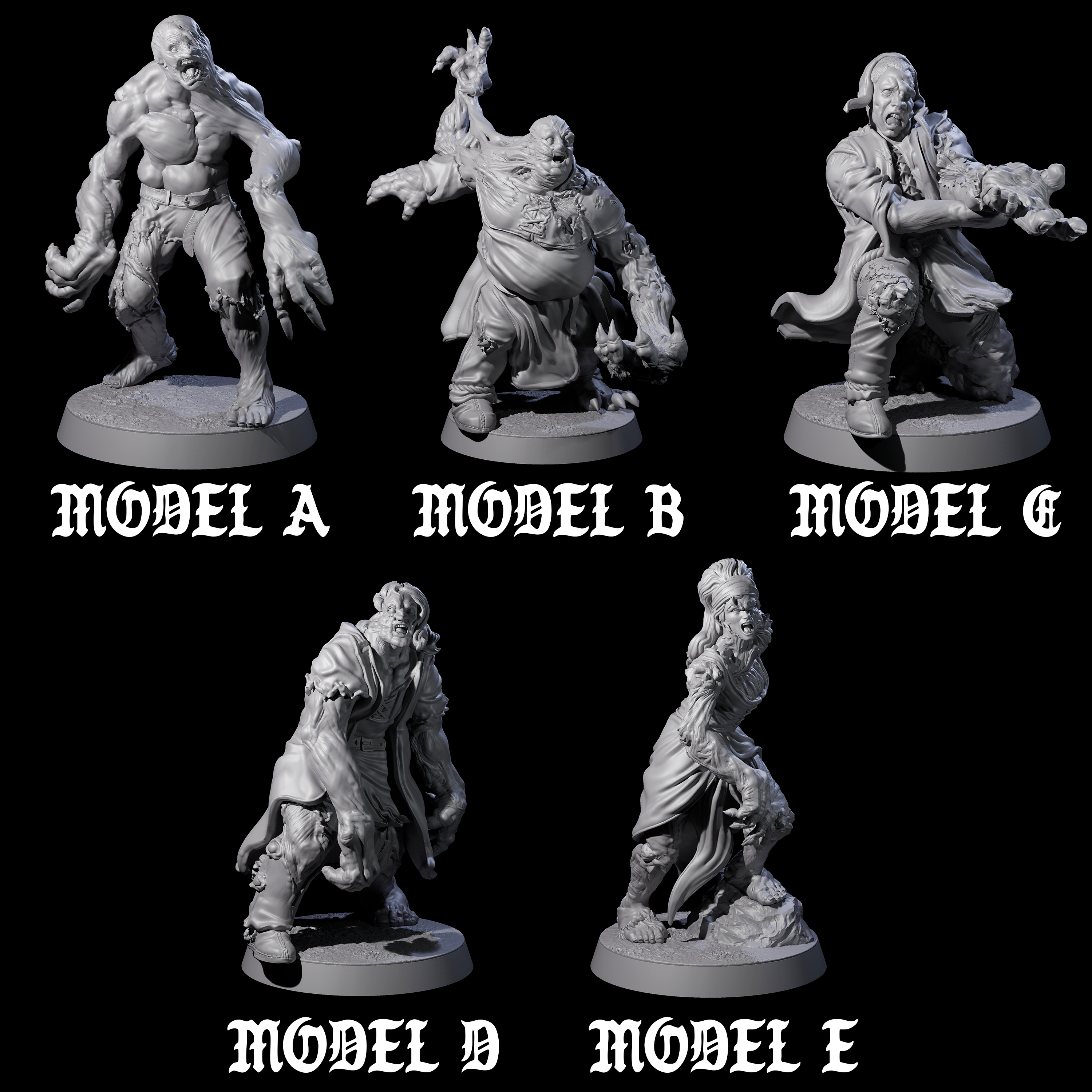 Five Unlucky Flesh Warped Victims Miniature for Dungeons and Dragons, Pathfinder or other TTRPGs