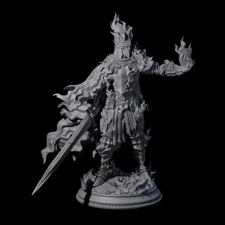 Flaming Death Knight Miniature for Dungeons and Dragons, Pathfinder or other TTRPGs