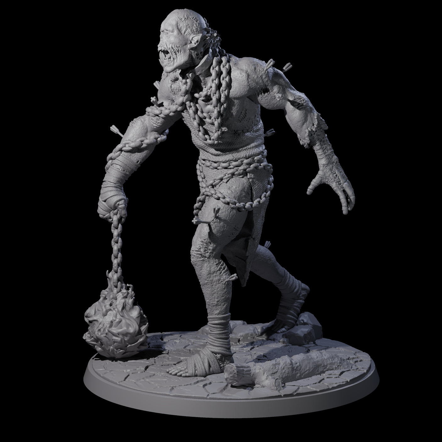 Flaming Mace Undead Giant Miniature for Dungeons and Dragons, Pathfinder or other TTRPGs