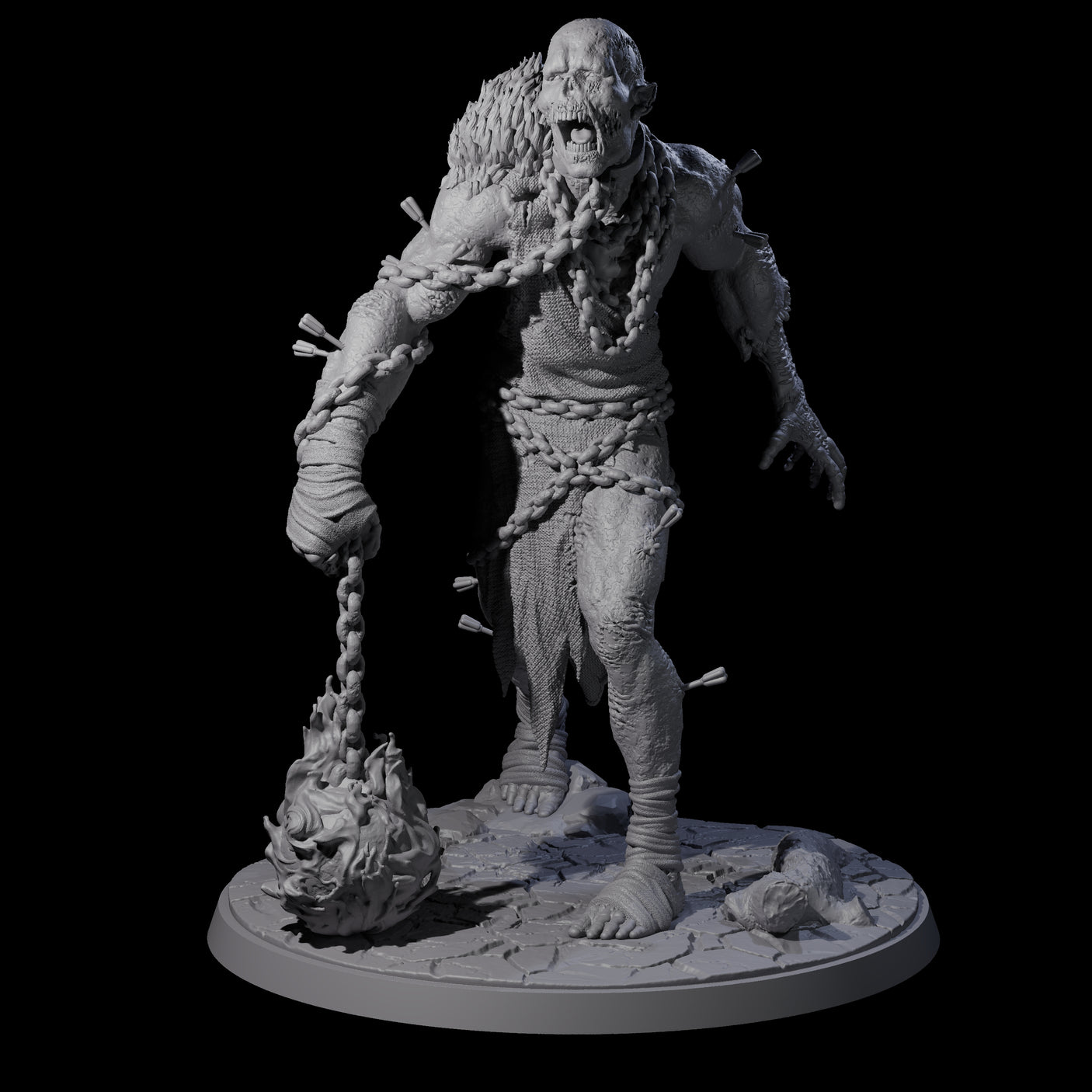 Flaming Mace Undead Giant Miniature for Dungeons and Dragons, Pathfinder or other TTRPGs