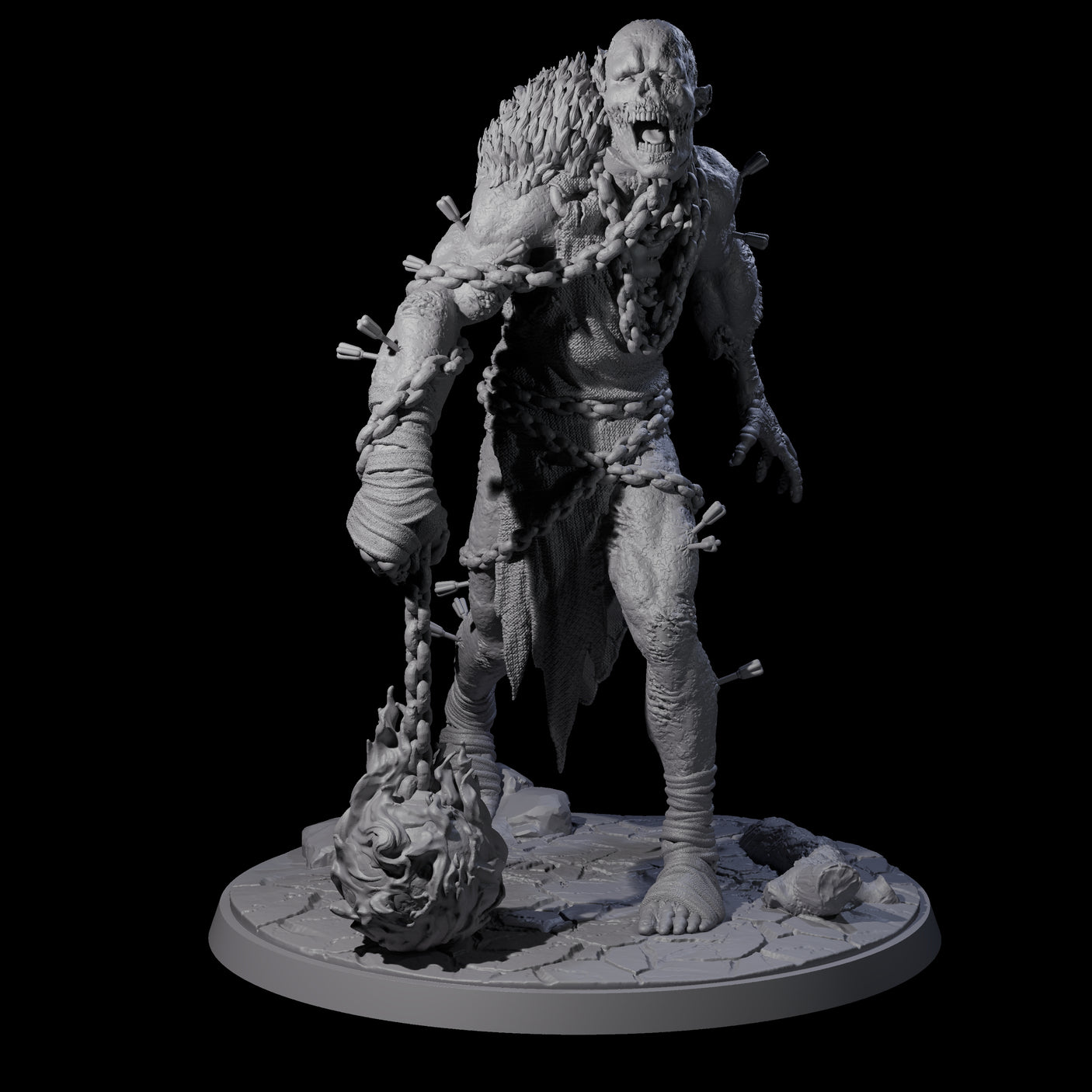 Flaming Mace Undead Giant Miniature for Dungeons and Dragons, Pathfinder or other TTRPGs