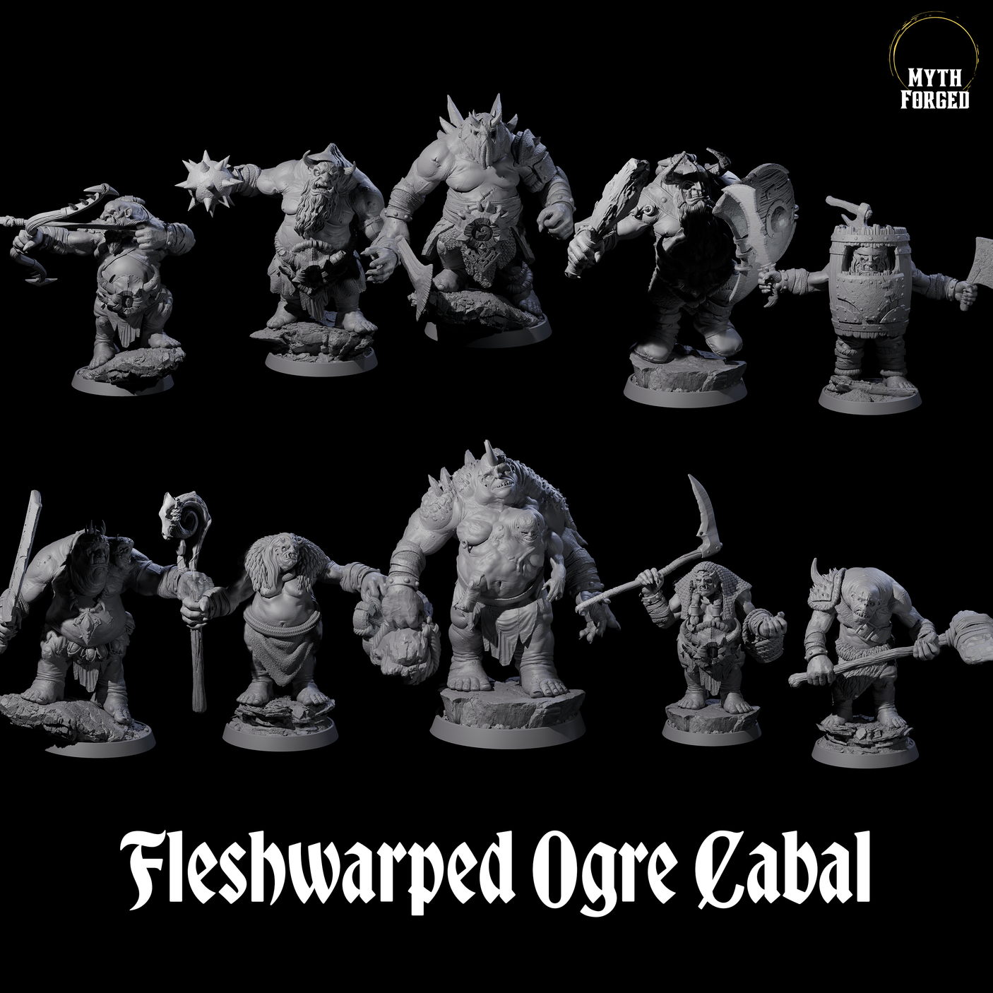 Fleshwarped Ogre Cabal Miniature for Dungeons and Dragons, Pathfinder or other TTRPGs