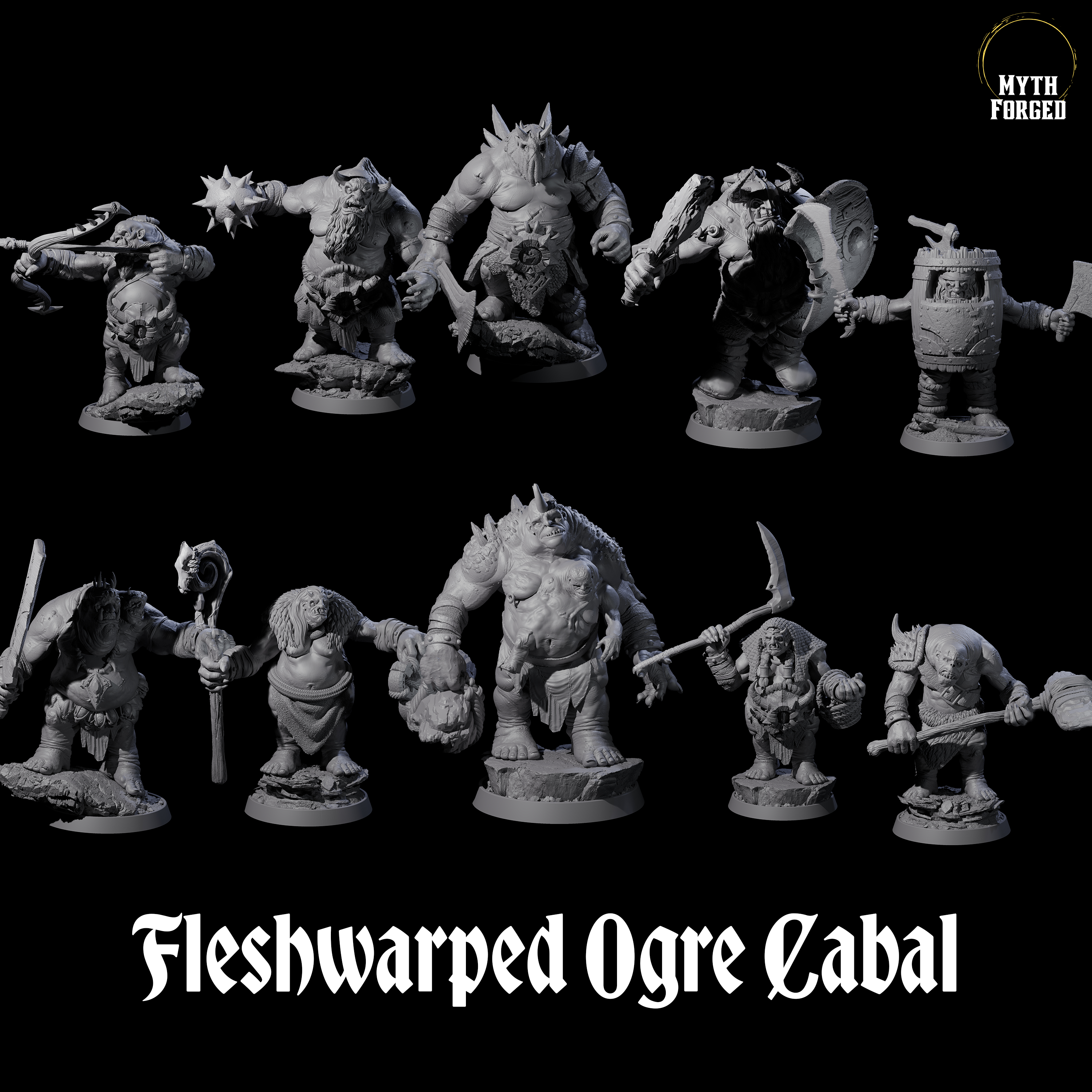 Fleshwarped Ogre Cabal Miniature for Dungeons and Dragons, Pathfinder or other TTRPGs