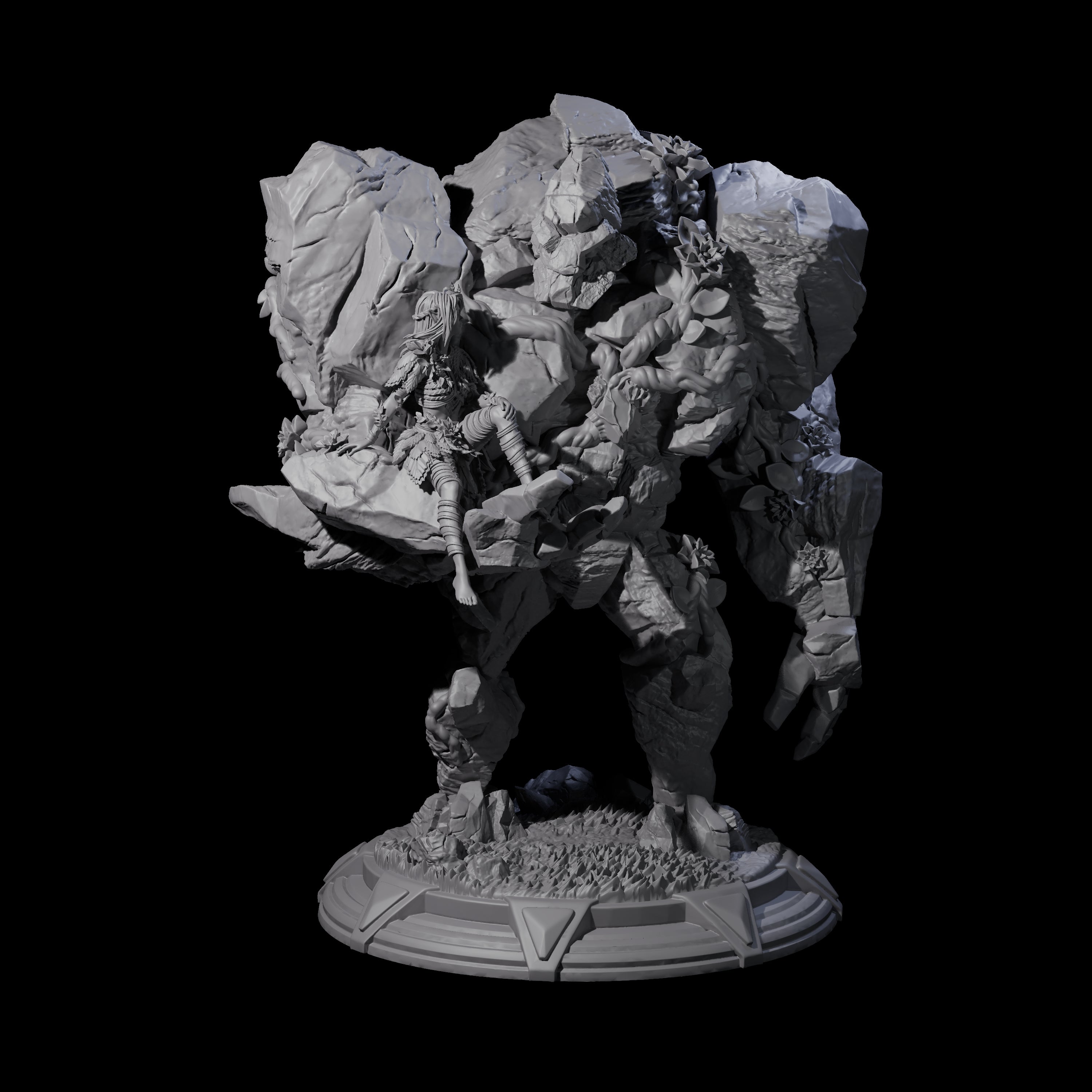 Forest Elf with Stone Golem Protector Miniature for Dungeons and Dragons, Pathfinder or other TTRPGs