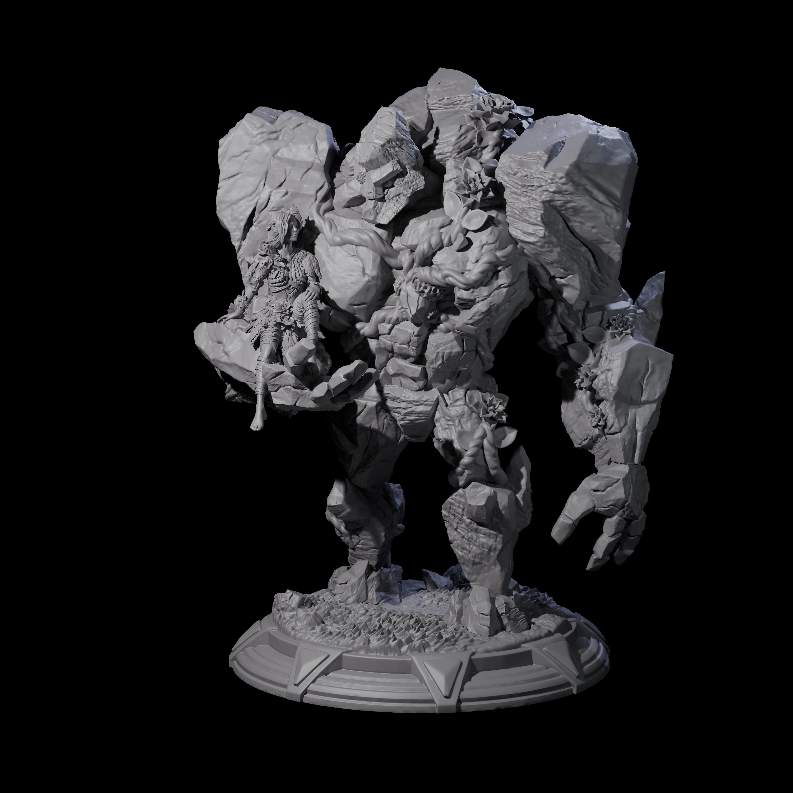 Forest Elf with Stone Golem Protector Miniature for Dungeons and Dragons, Pathfinder or other TTRPGs