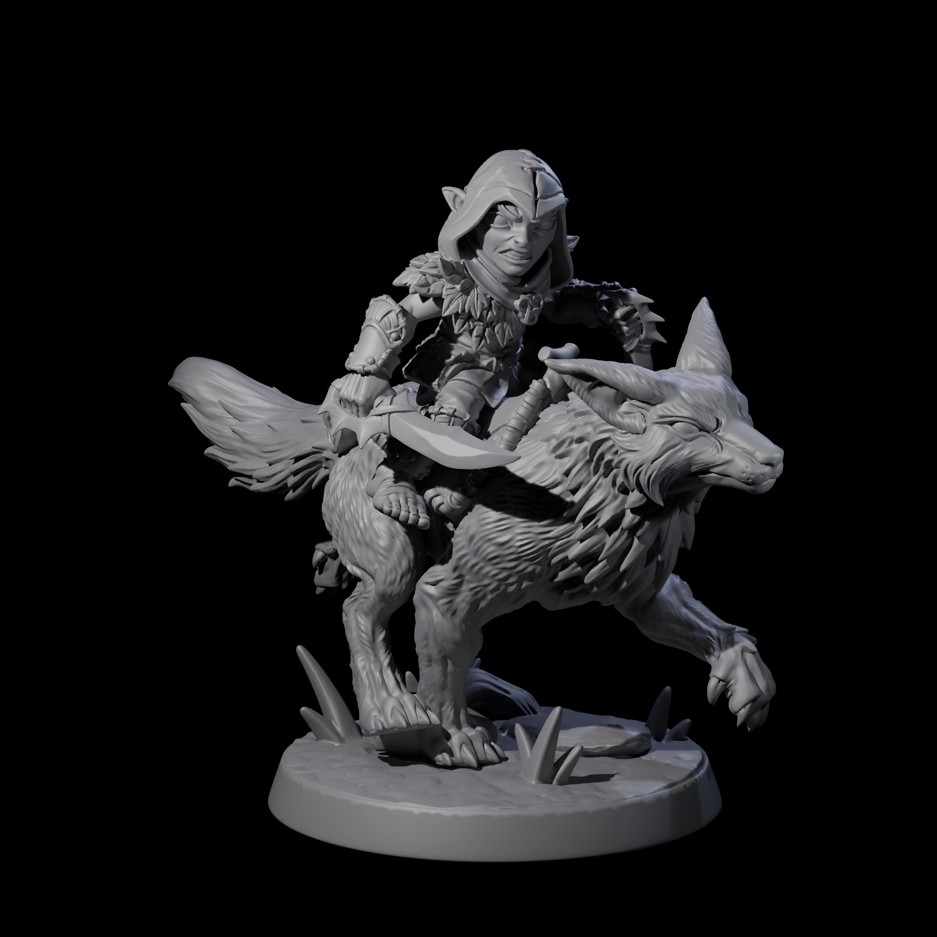 Forest Halfing Warrior Riding Fox A Miniature for Dungeons and Dragons, Pathfinder or other TTRPGs