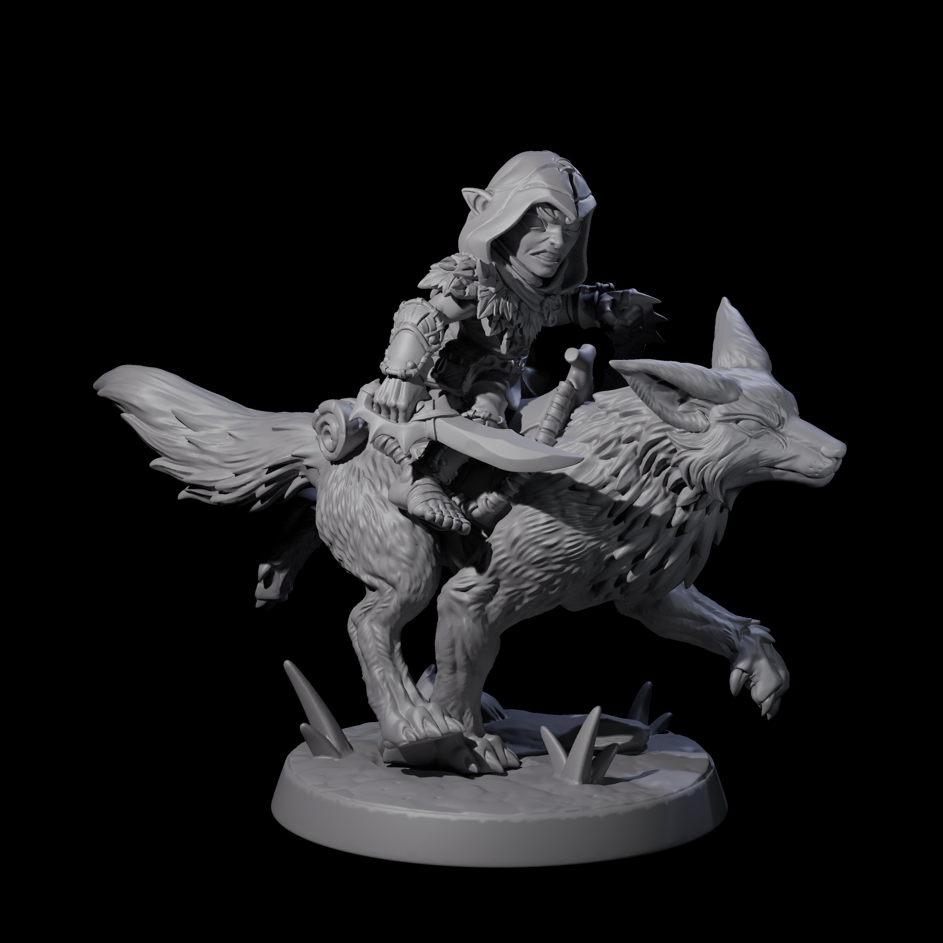 Forest Halfing Warrior Riding Fox A Miniature for Dungeons and Dragons, Pathfinder or other TTRPGs